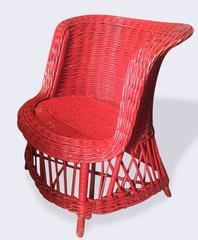 Pair of Red Wicker 1950s Armchairs or Deck Chairs