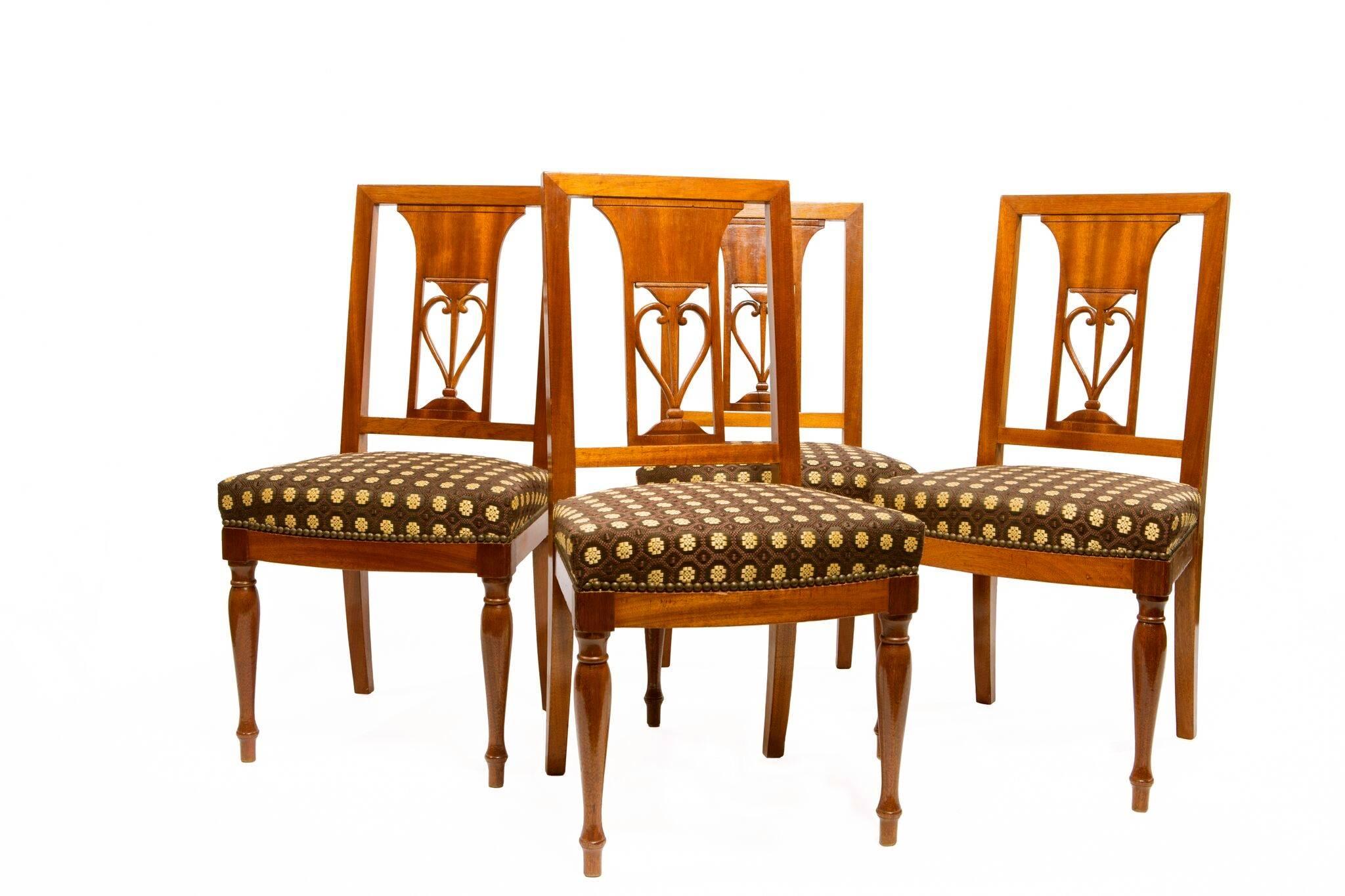 French Fine Set of 14 Empire Mahogany Dinning Chairs, 12 Side and Two Armchairs For Sale