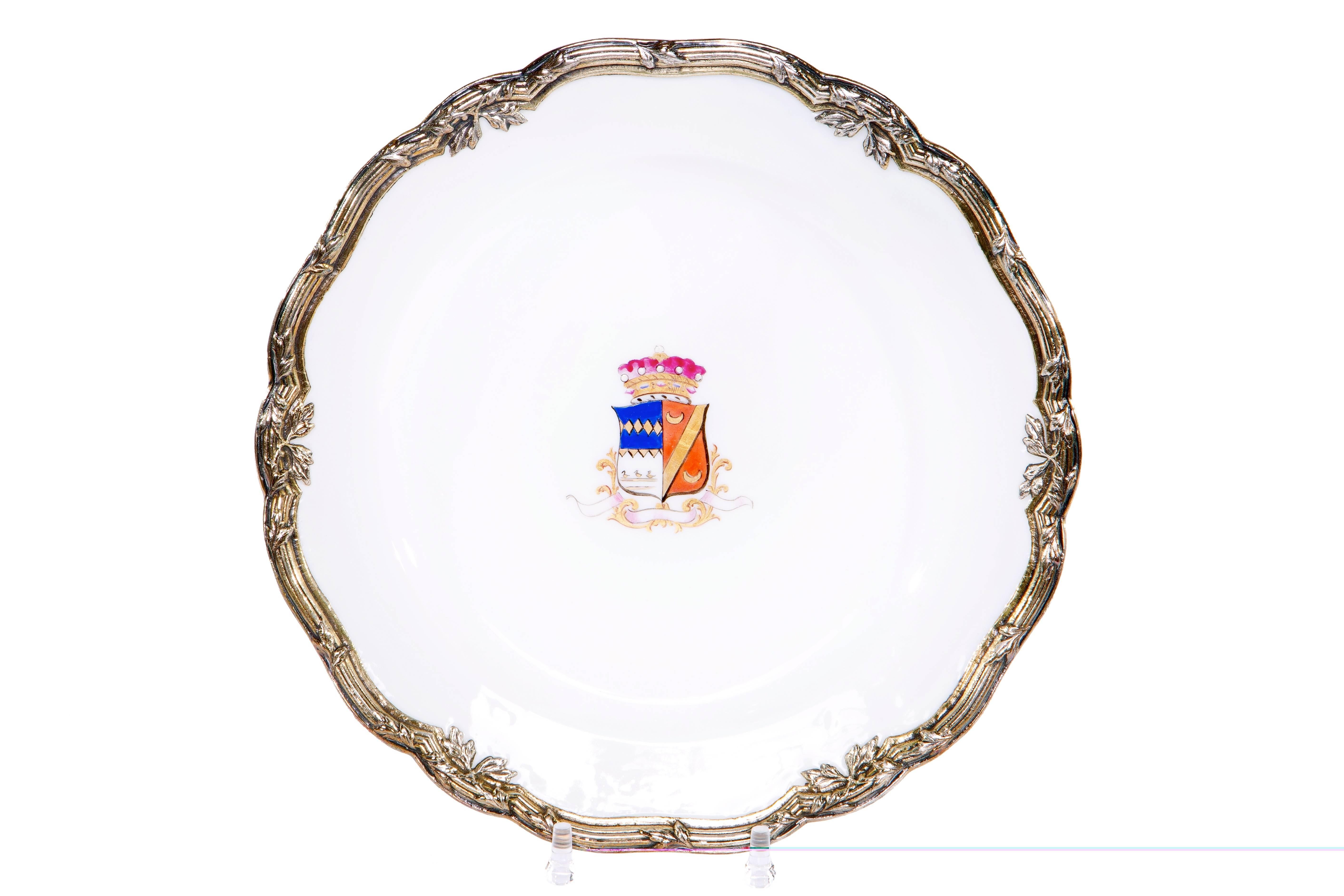 Cast Fine Set of Eleven Sèvres Style Porcelain Heraldic Plates For Sale
