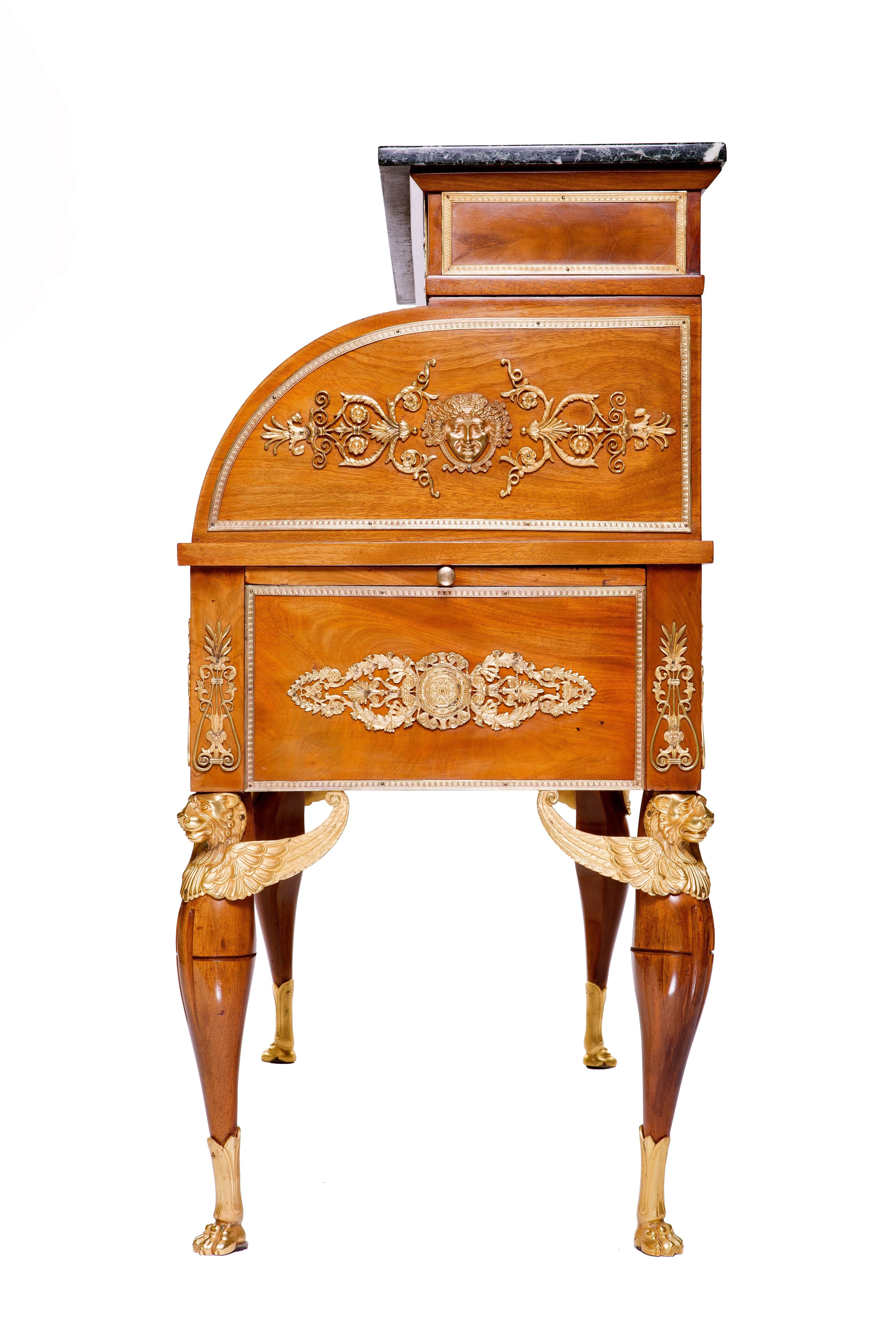 Woodwork Fine and Highly Mounted Empire Style Mahogany Cylinder-Bureau For Sale
