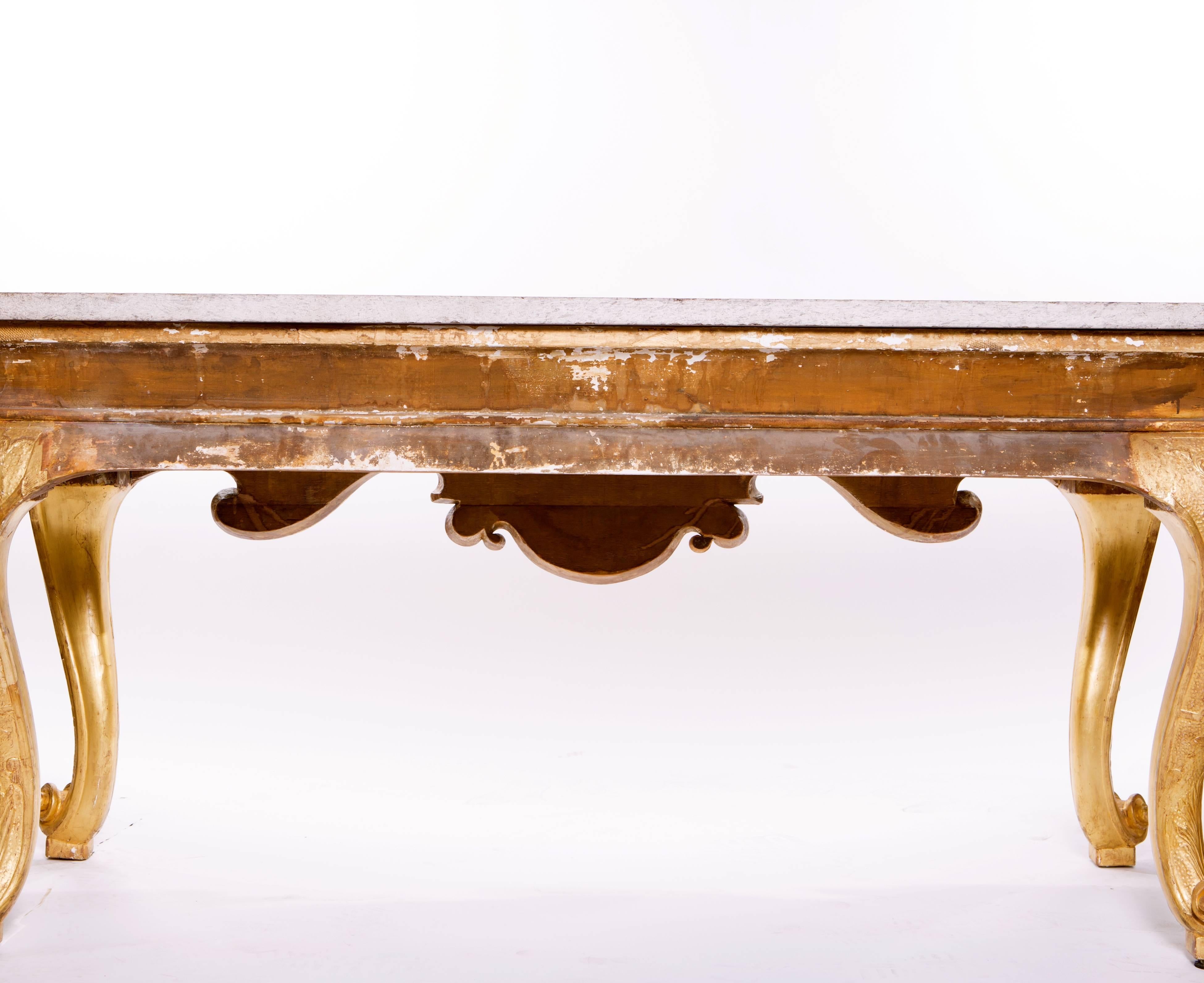 Carved Fine Early 18th Century English Georgian Gilt Gesso Strap Work Console For Sale