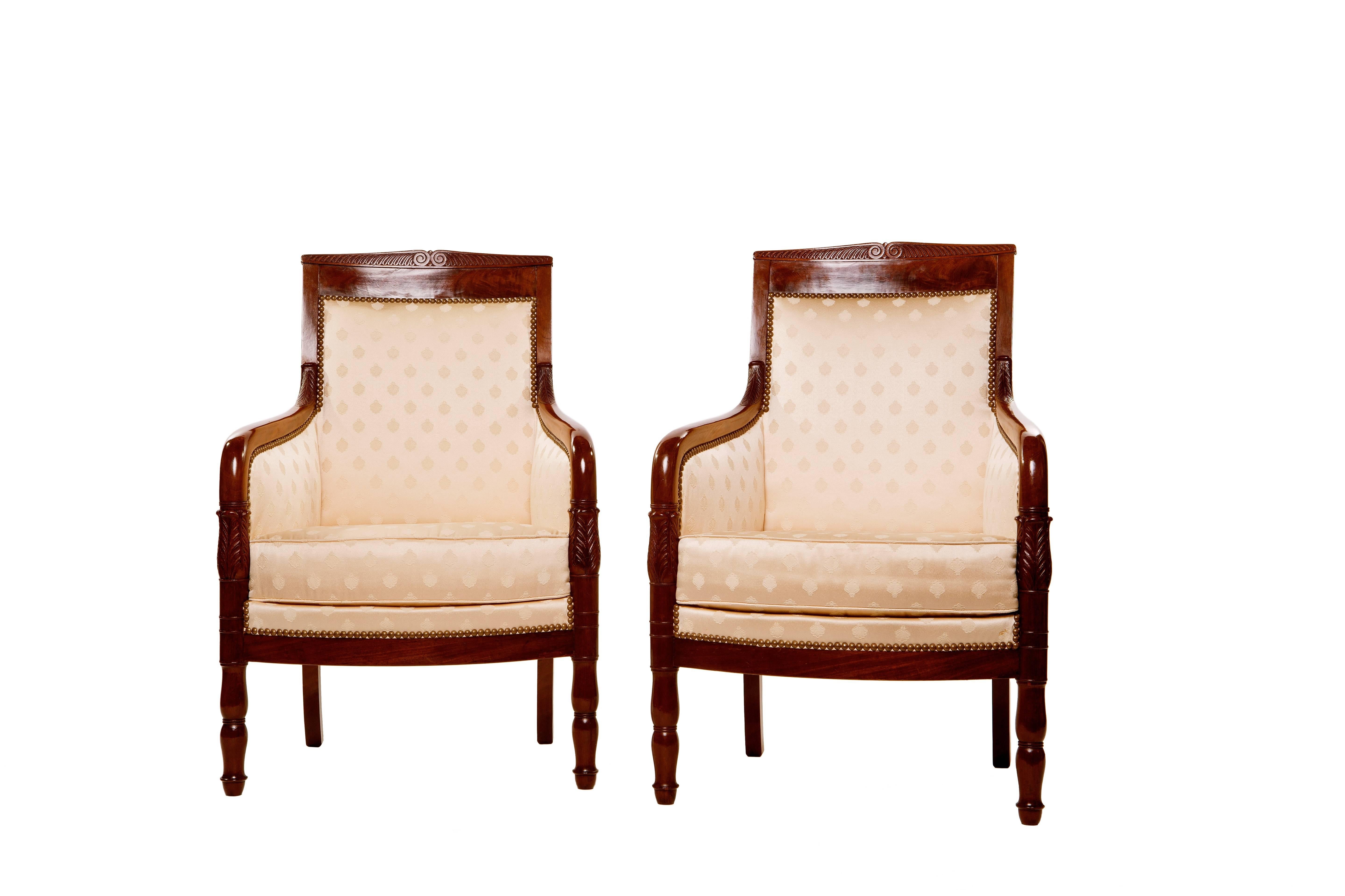 French Fine Suite of Empire Carved Mahogany Seat Furniture  For Sale