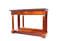 Pair of Empire Gilt Bronze-Mounted Mahogany Marble Topped Consoles