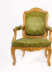 Fine Pair of Large Louis XV Style Gilt-Wood Fauteuils En Cabriolet