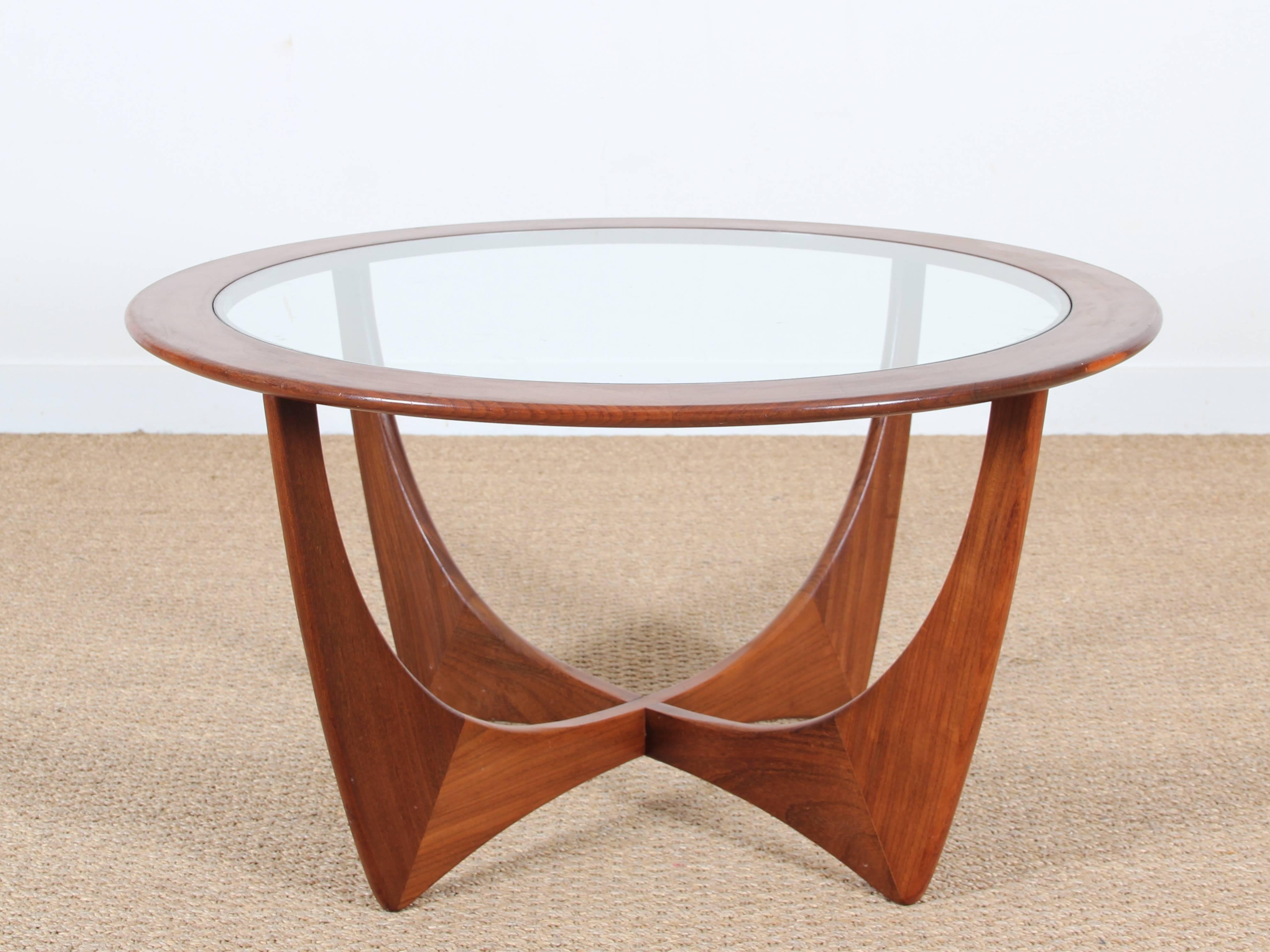 Mid-Century Modern Danish round coffee table by Ib Kofod-Larsen for G-Plan. Glass top.