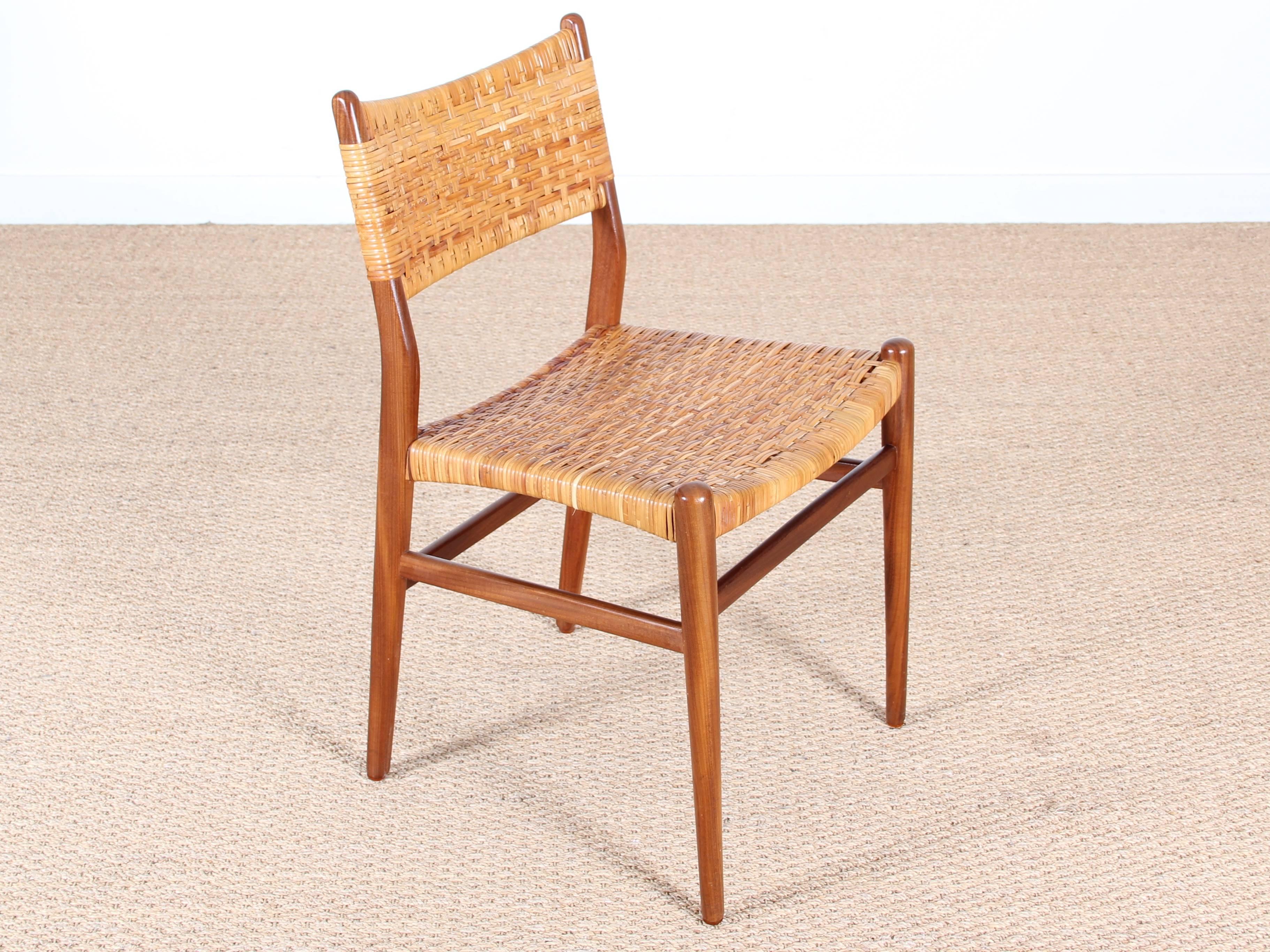 Cane Danish Mid-Century Set of Four Dining Chairs, Aksel Bender Madsen