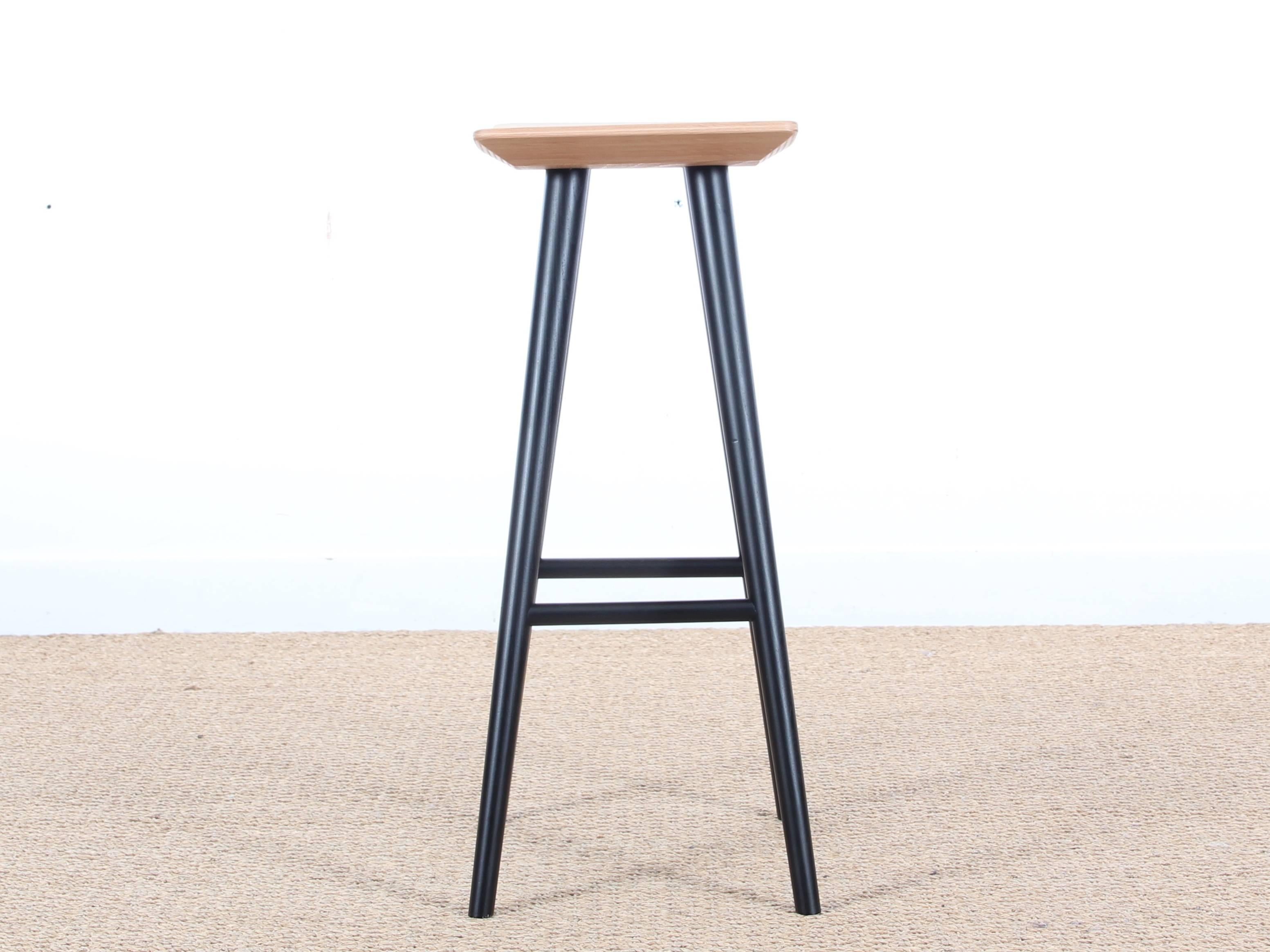 Mid-Century Modern Danish bar stool in beech model Mikado by Foersom et Hiort-Lorenzen for FDB. New realese. Base in black laquered beech. Seat in natural beech. On demand only. Delivery time 6/8 weeks.