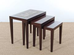 Danish Mid-Century Modern Nesting Tables in Mahogany and Ceramic by Severin Hans