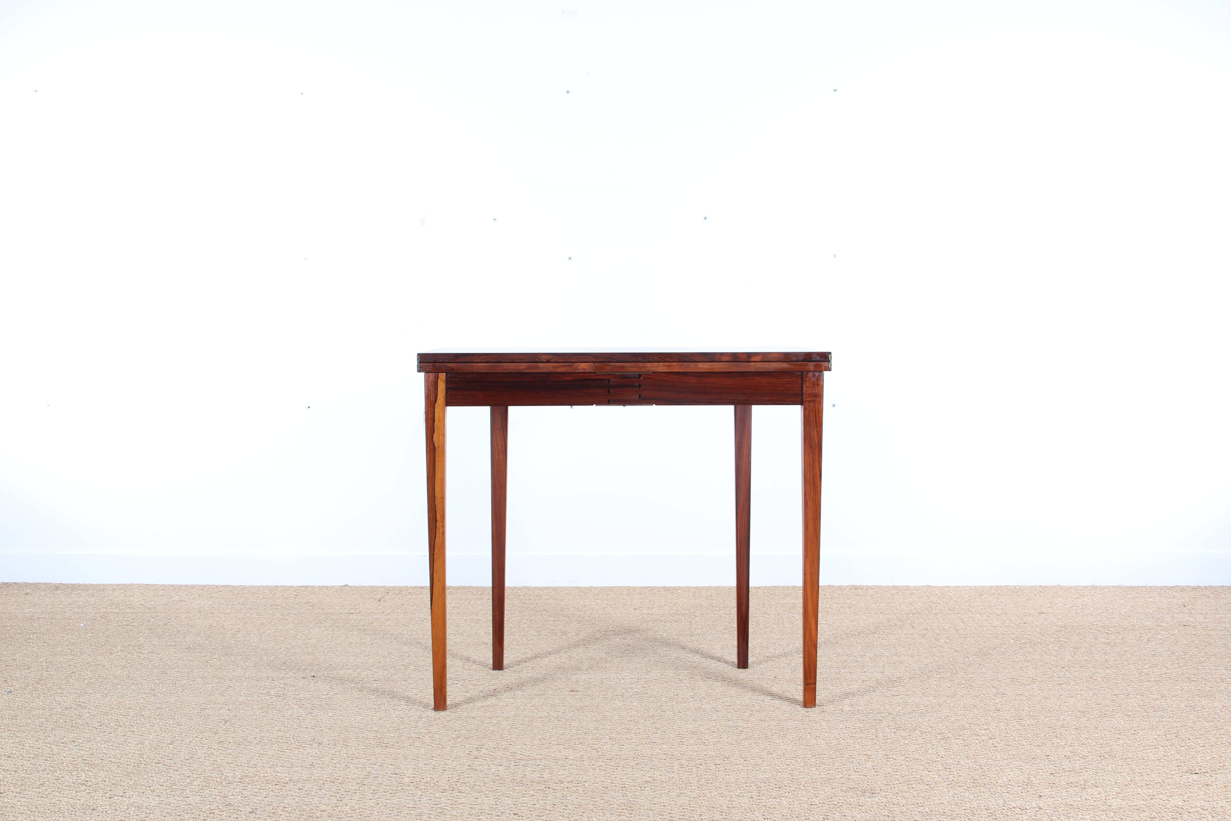 Brazilian rosewood console and card table. Flip out top, inside with tiles.