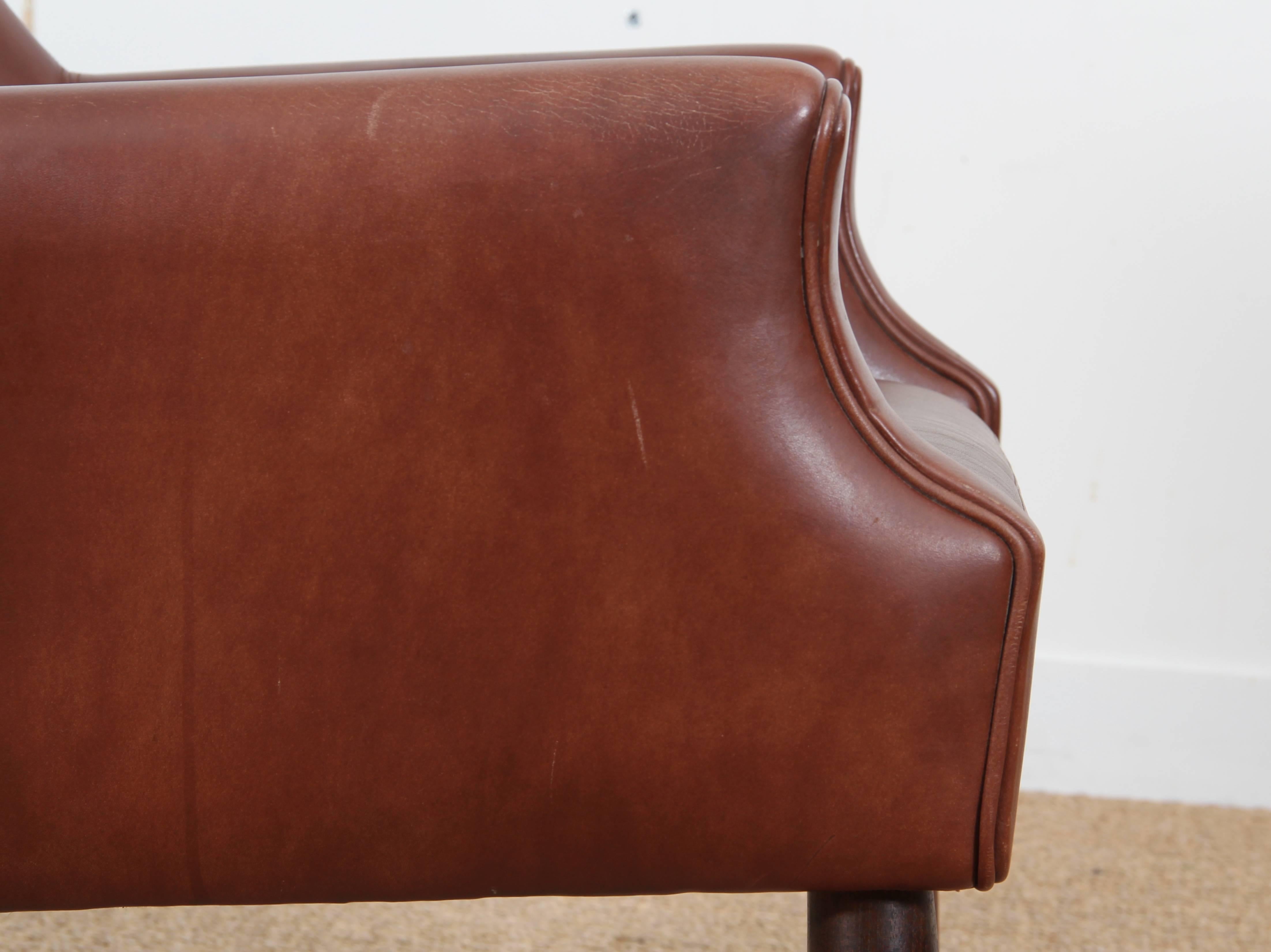 Leather Mid-Century  modern scandinavian lounge chair in cognac leather