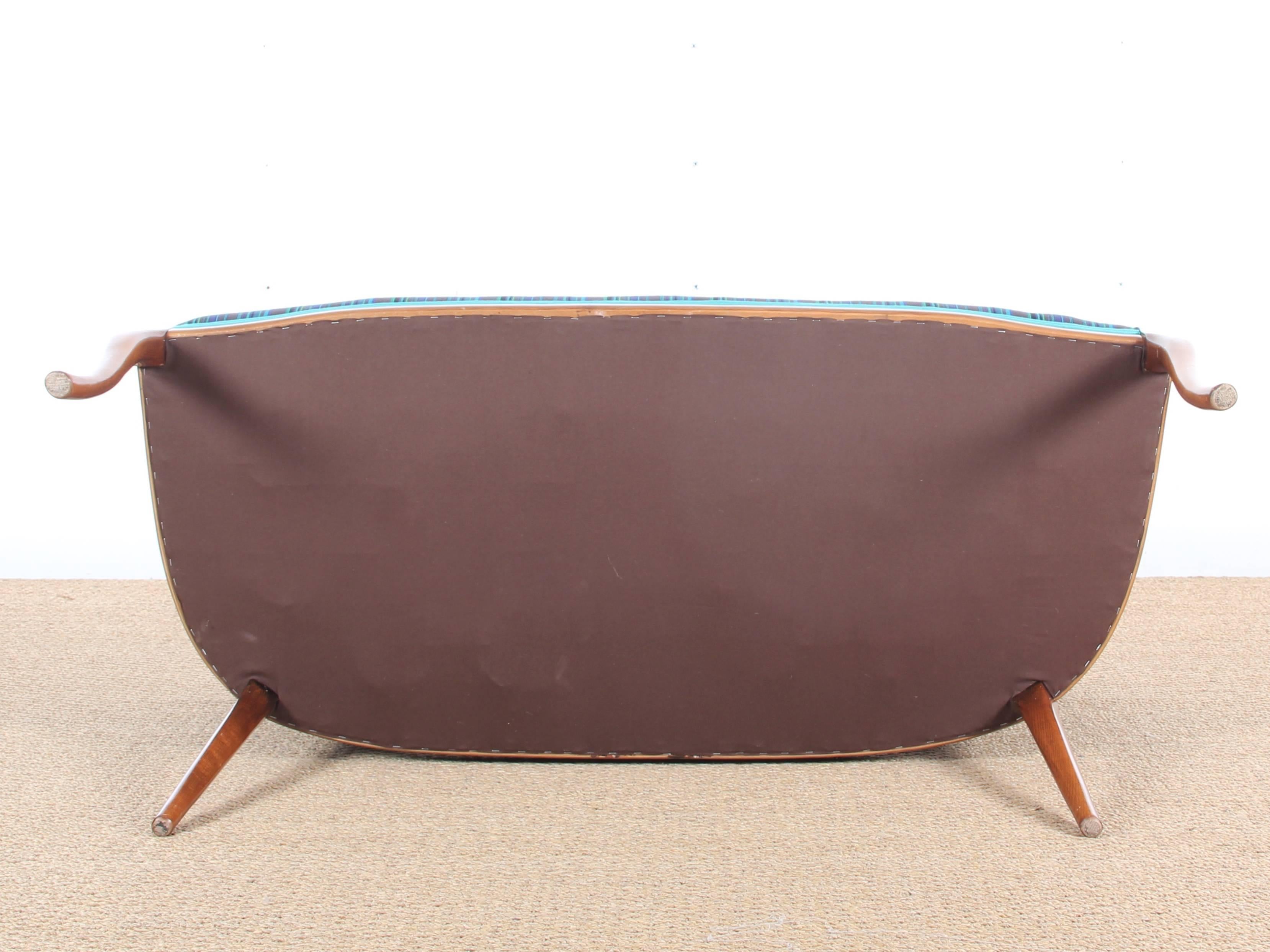 Mid-Century Modern Scandinavian Sofa Two Seats in Mahogany In Excellent Condition In Courbevoie, FR