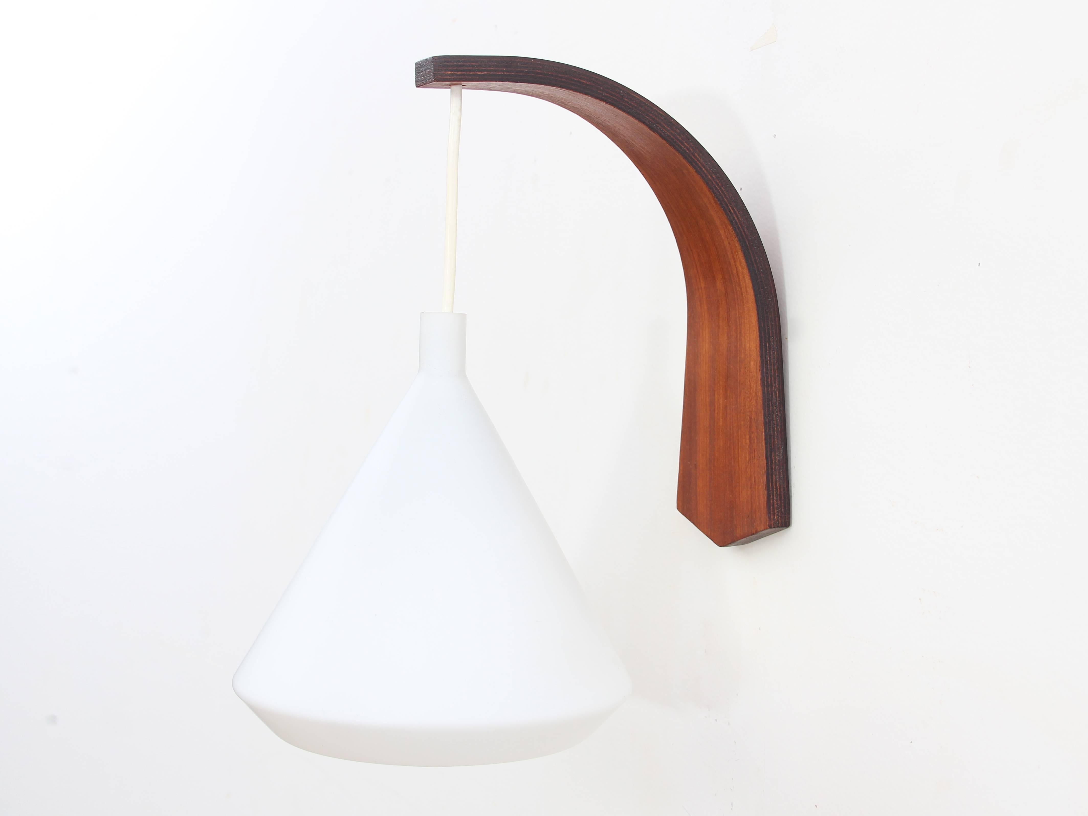 Dutch Mid-Century Modern Pair of Wall Lamp in Teak and Opal
