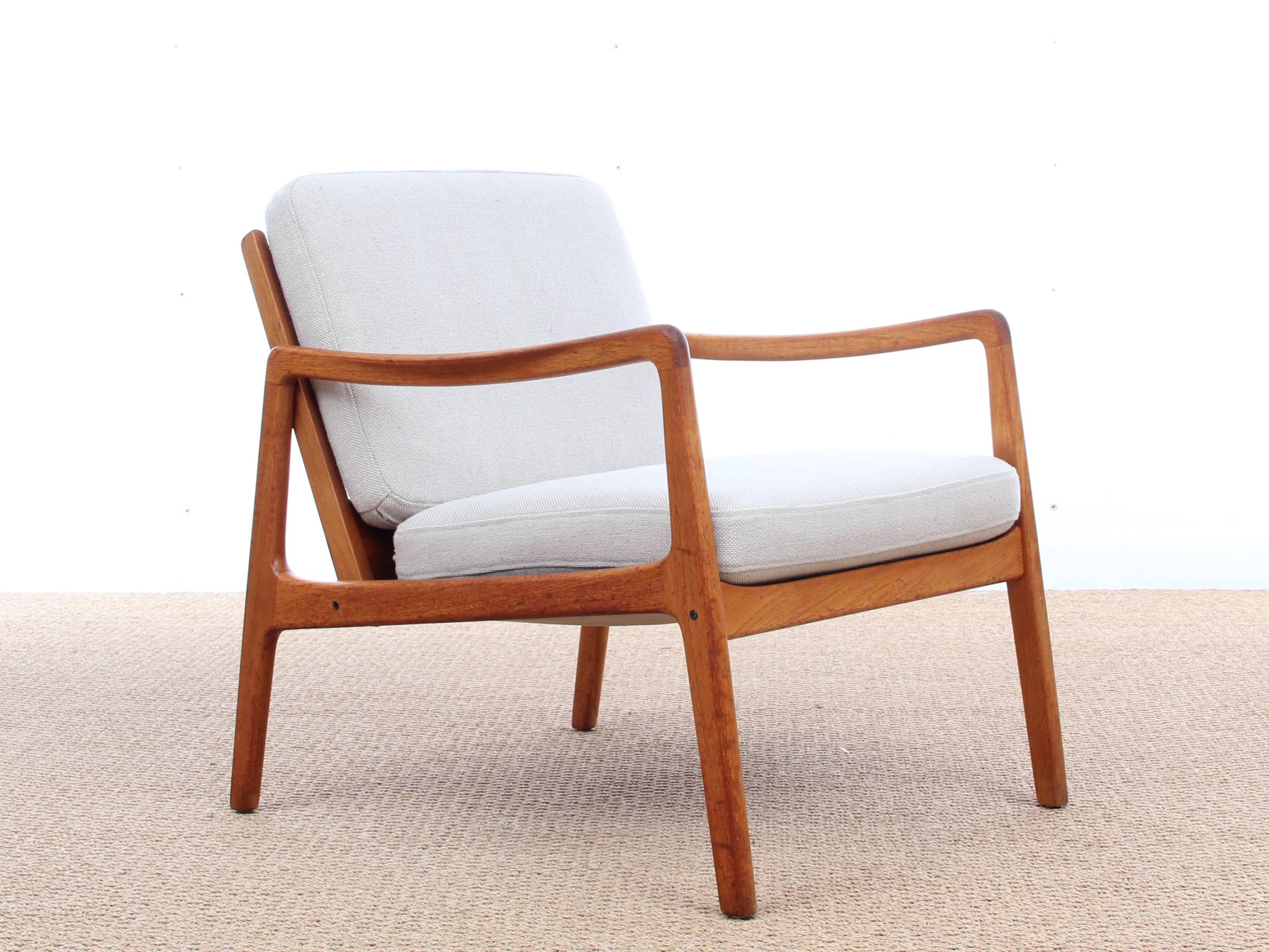 Mid-Century Modern Danish Pair of Lounge Chairs, Teak Model 110 by Ole Wanscher In Excellent Condition In Courbevoie, FR