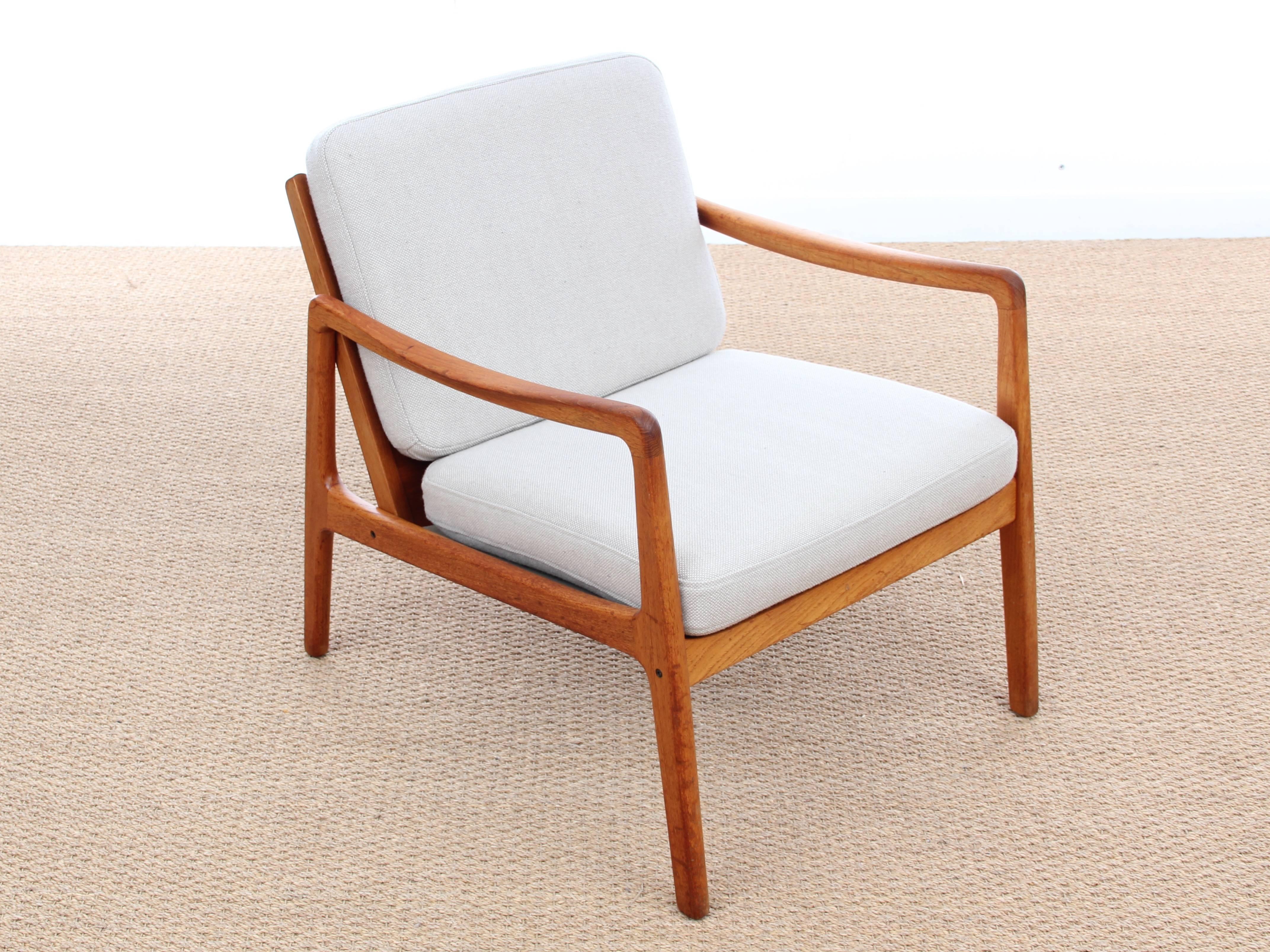 Mid-Century Modern Danish Pair of Lounge Chairs, Teak Model 110 by Ole Wanscher 1
