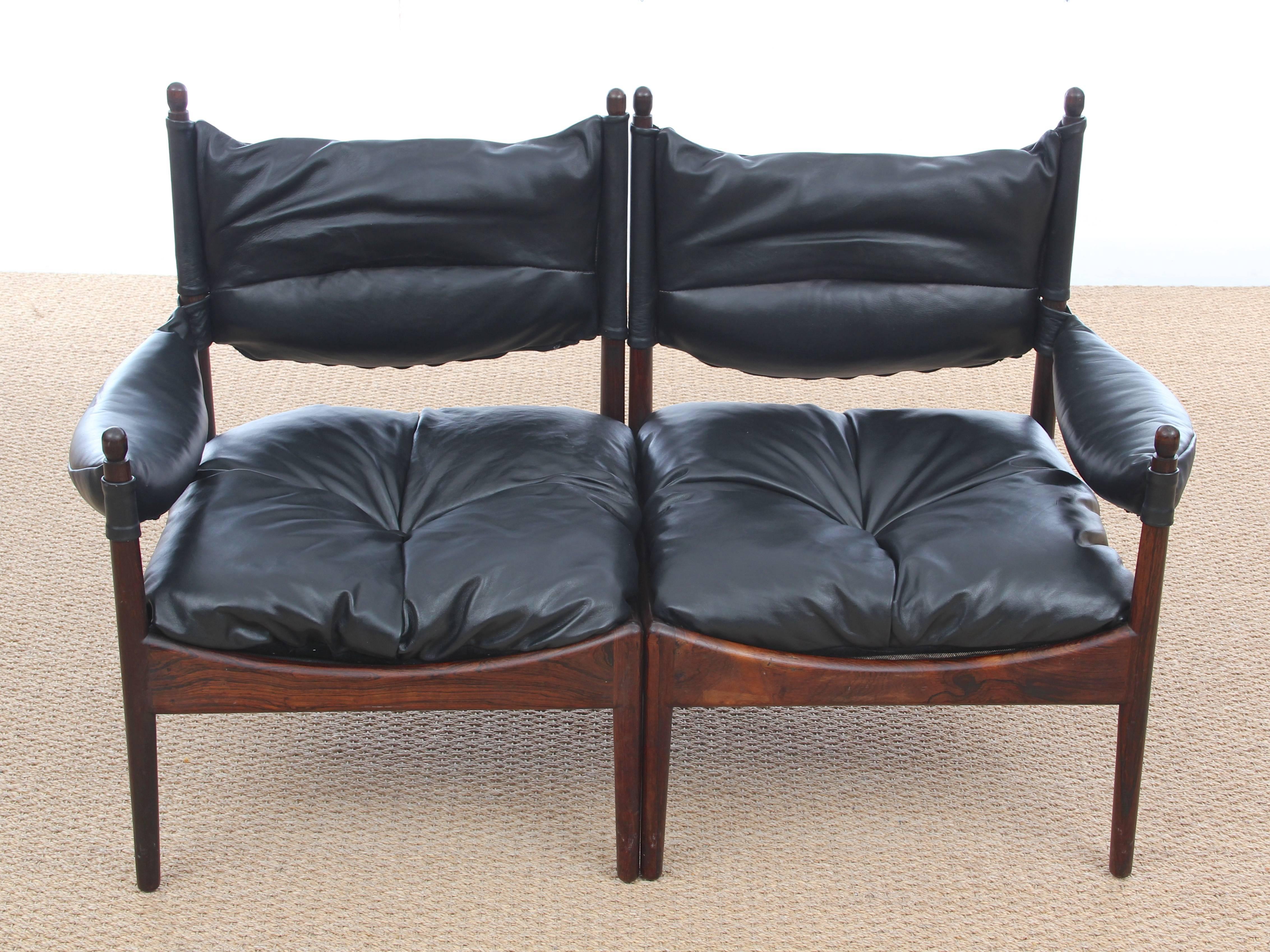 Leather Mid-Century Modern Danish Two Seats Sofa in Rosewood Model Modus For Sale