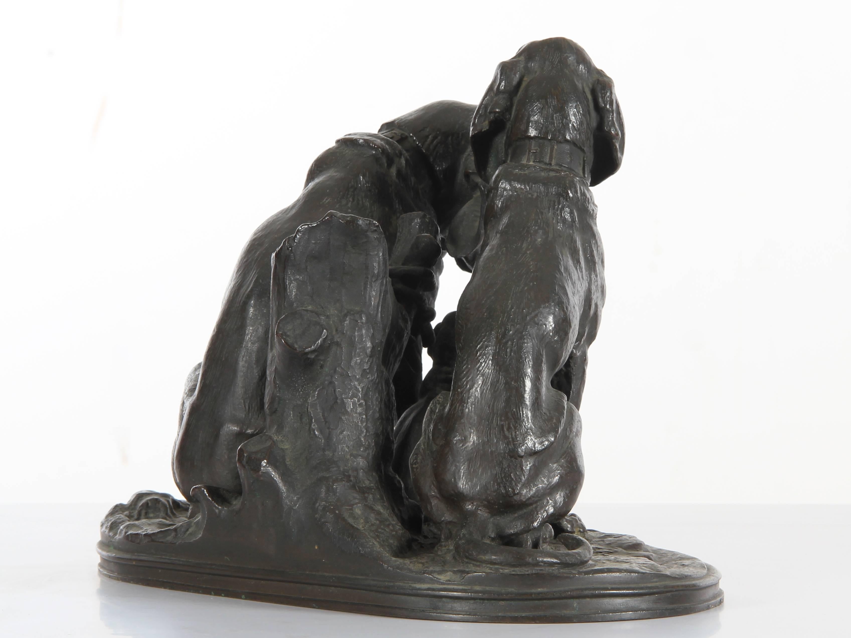 Sculpture de groupe de chiens en bronze d'Henri Alfred Jacquemart du 19ème siècle Excellent état - En vente à Courbevoie, FR