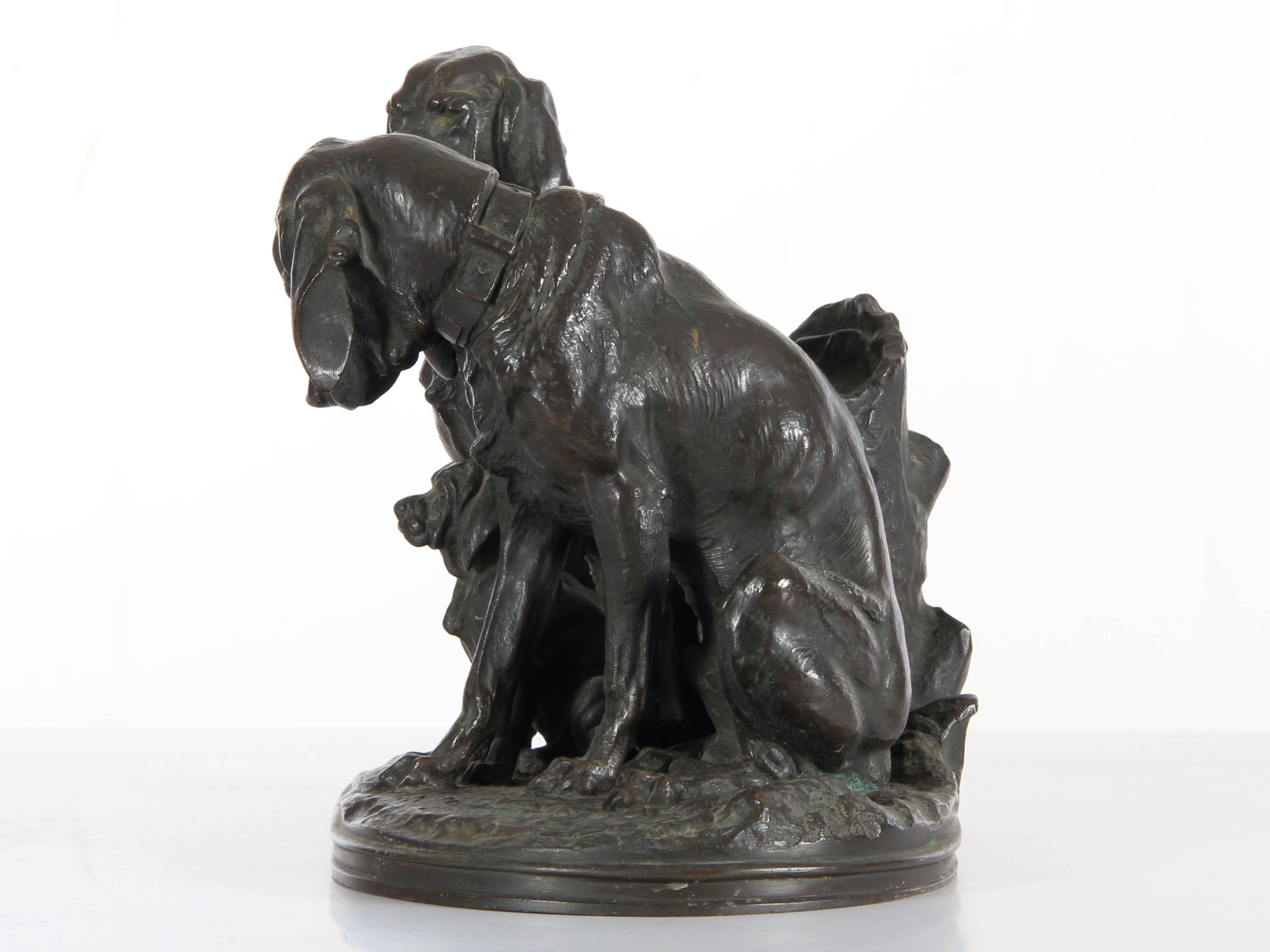 XIXe siècle Sculpture de groupe de chiens en bronze d'Henri Alfred Jacquemart du 19ème siècle en vente