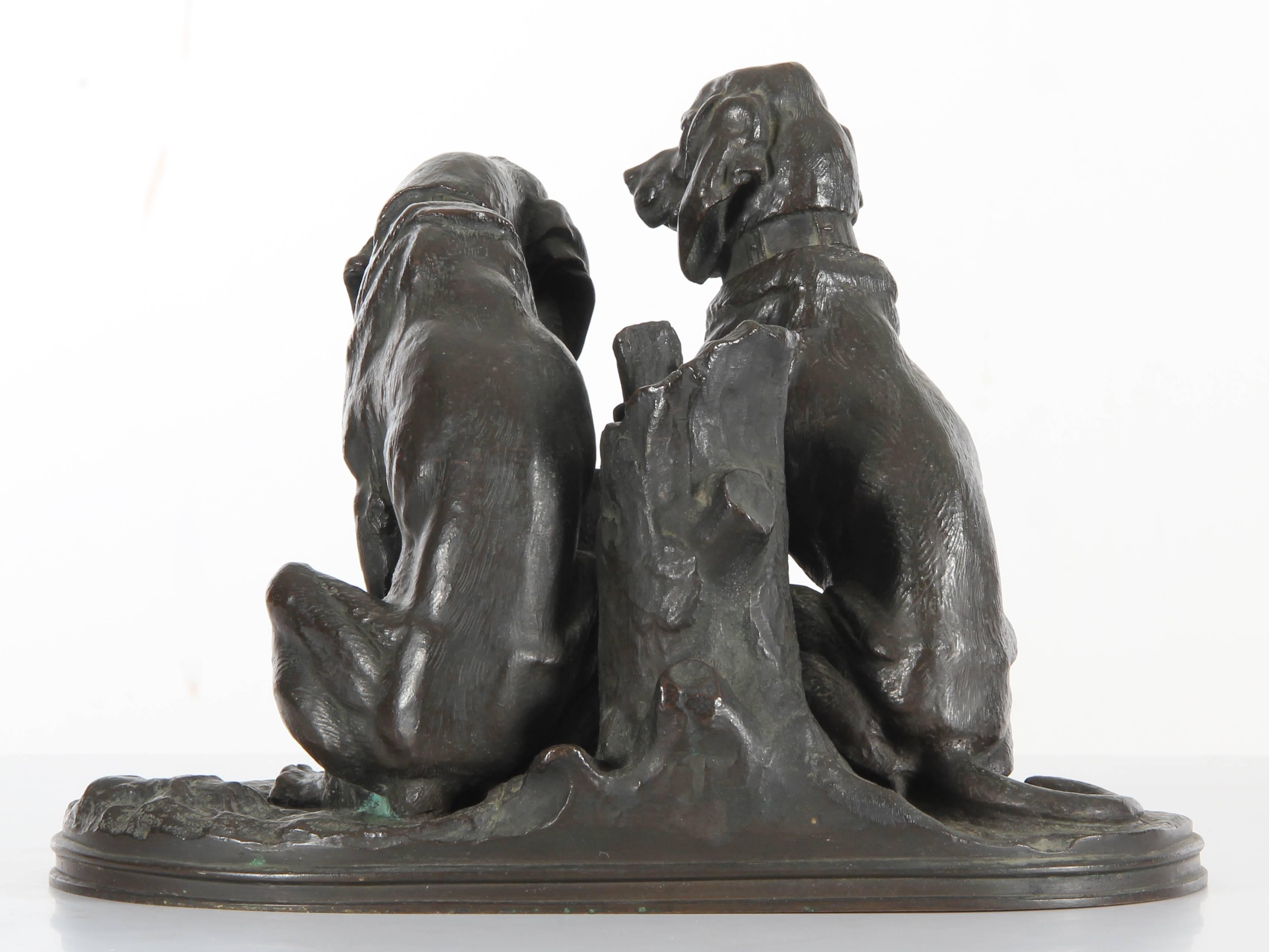 Sculpture de groupe de chiens en bronze d'Henri Alfred Jacquemart du 19ème siècle en vente 1