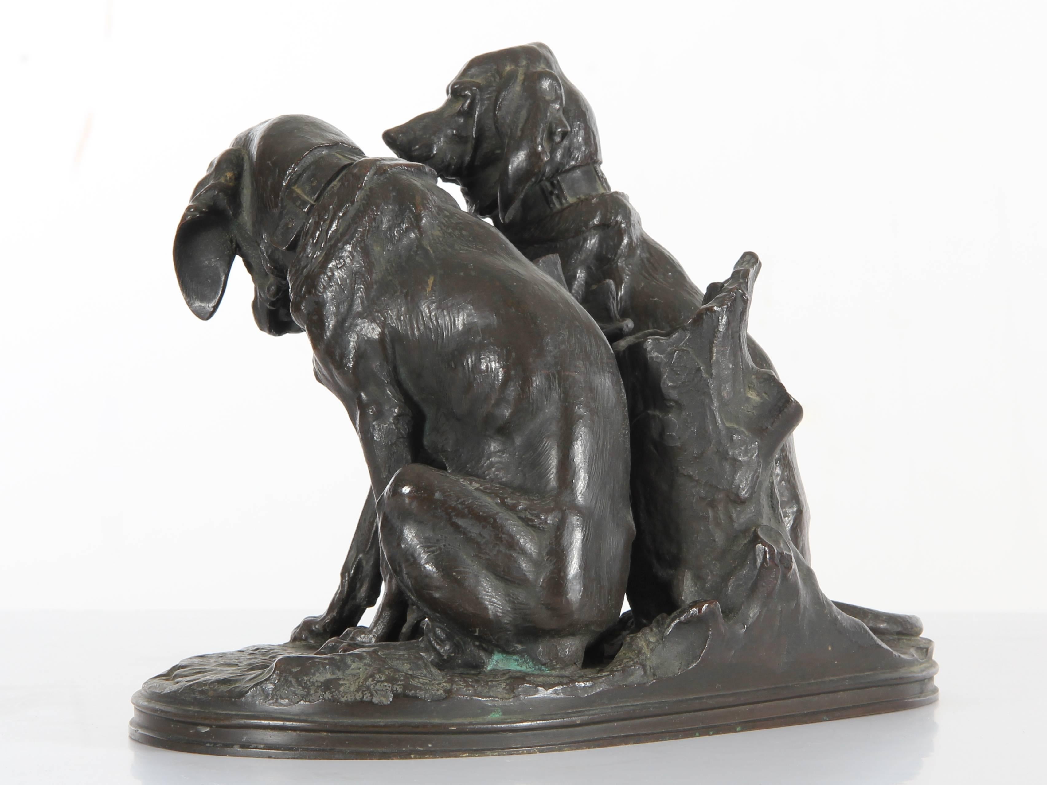 19th Century, Henri Alfred Jacquemart Bronze Dog Group Sculpture For Sale 2
