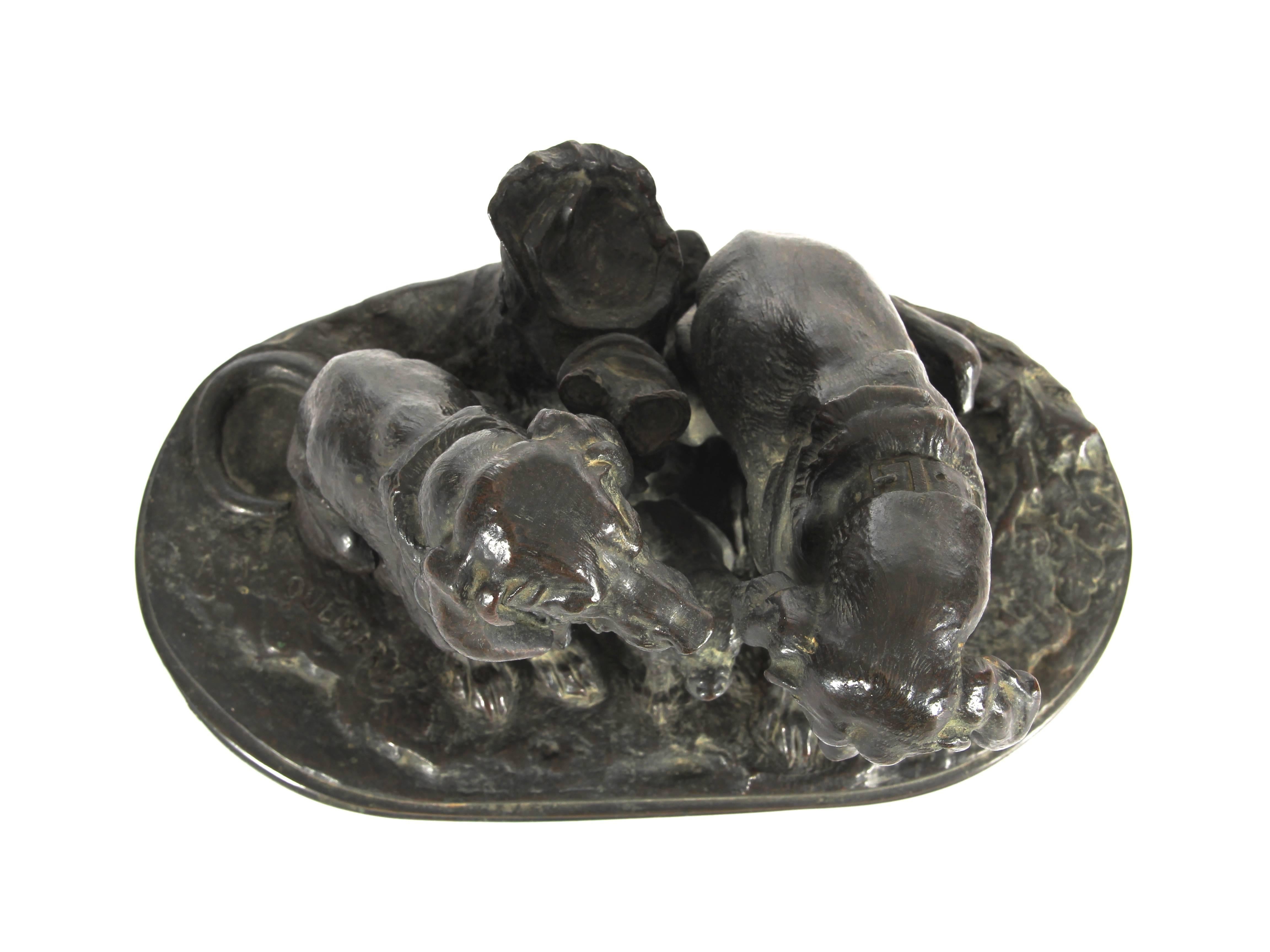 Sculpture de groupe de chiens en bronze d'Henri Alfred Jacquemart du 19ème siècle en vente 2