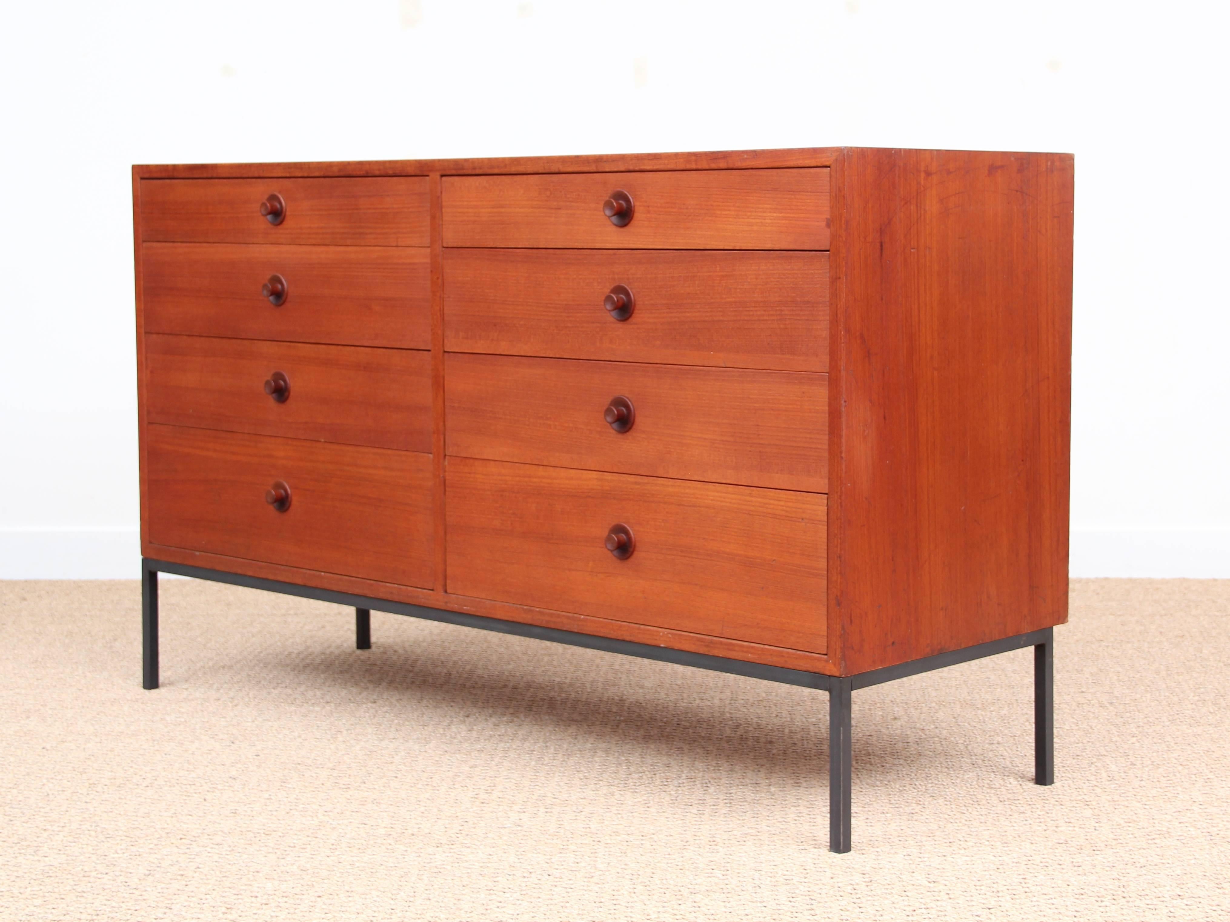 Mid-Century Modern double chest of drawers by Borge Mogensen for Karl Andersson & Söner. Eight drawers. Steel legs lately added.