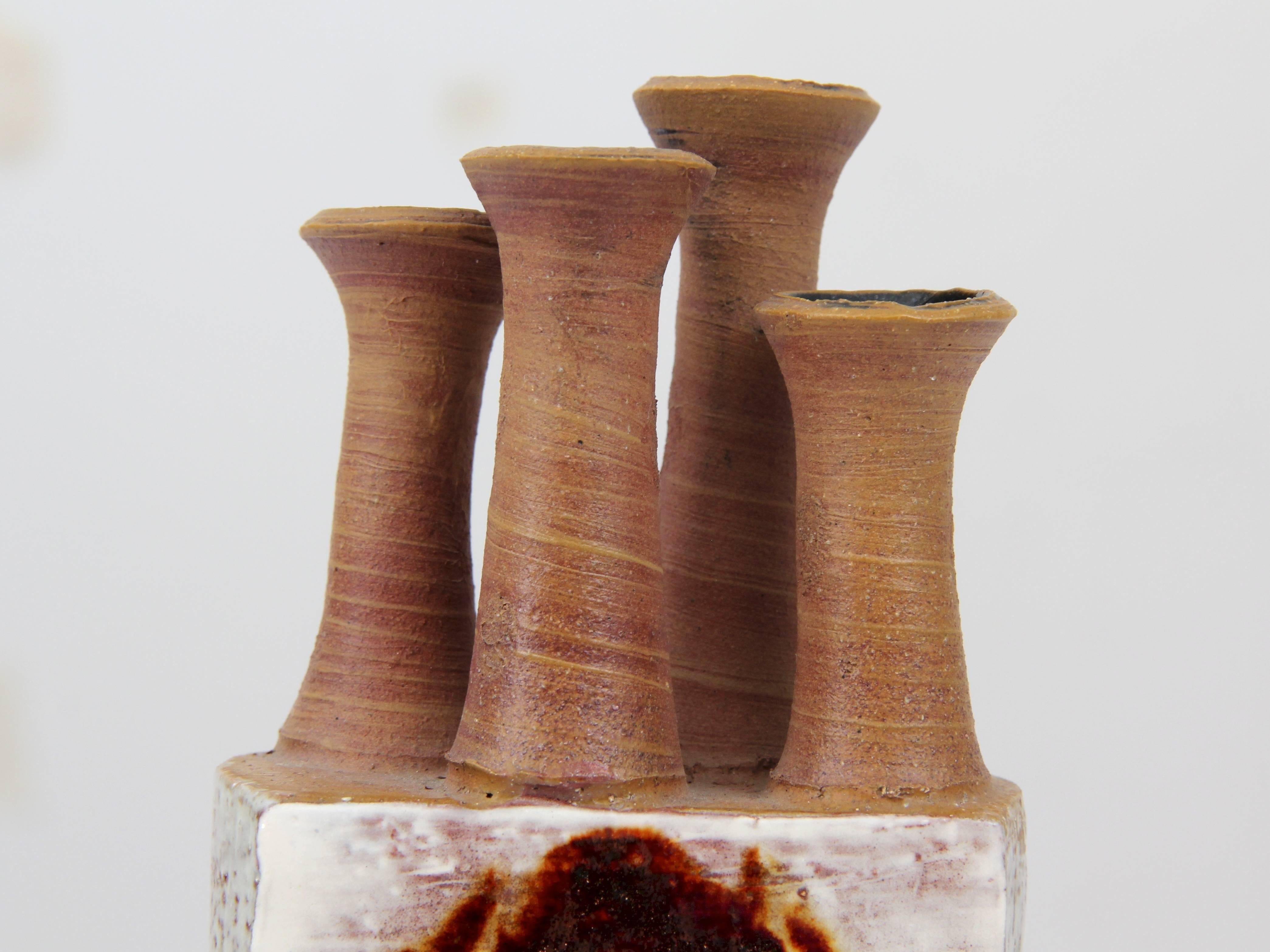 Ceramic Mid-Century Modern Vase with Four Bottlenecs