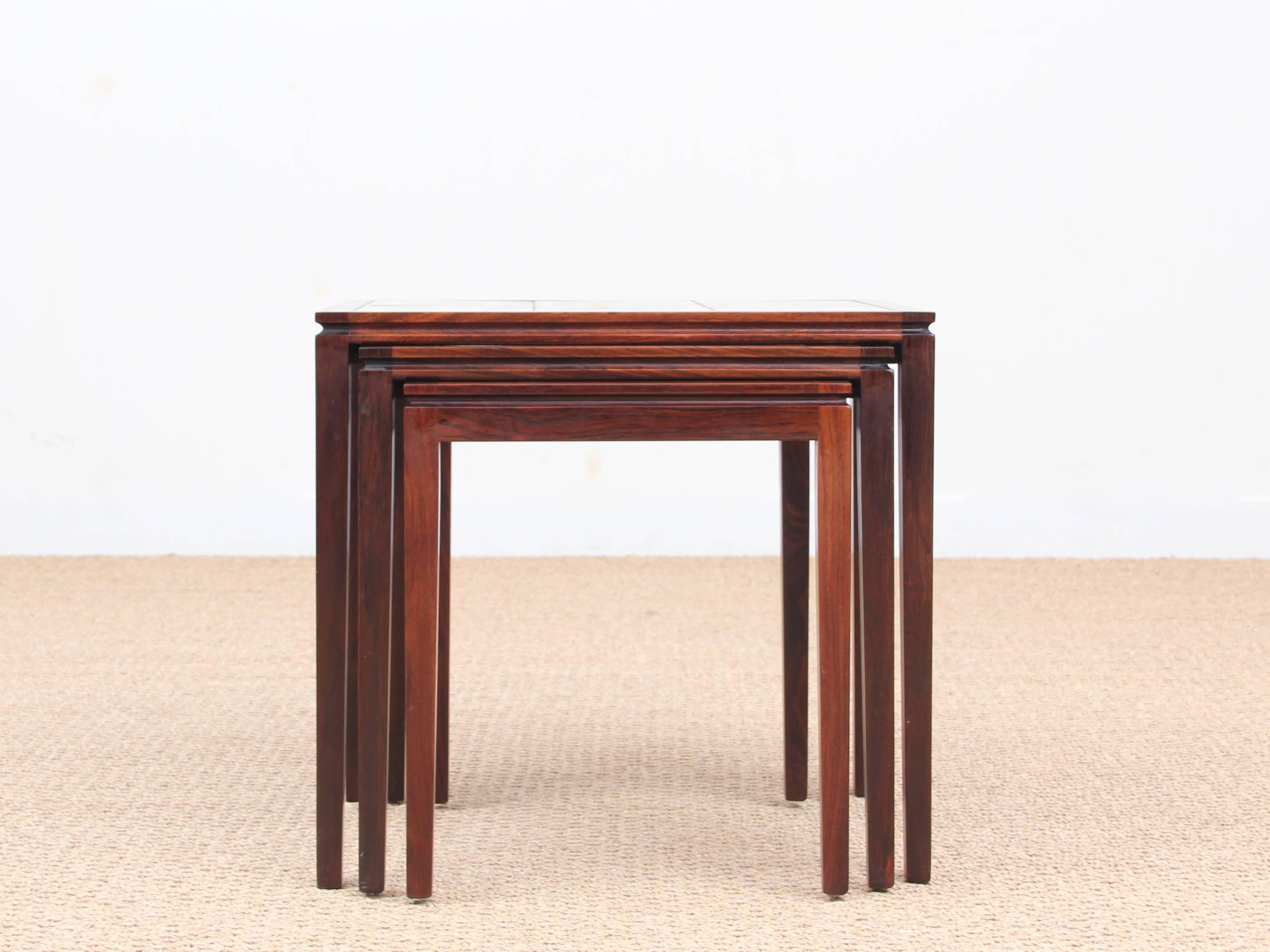 Mid-20th Century Mid-Century Modern Scandinavian Nesting Tables in Rio Rosewood and Ceramic Tale