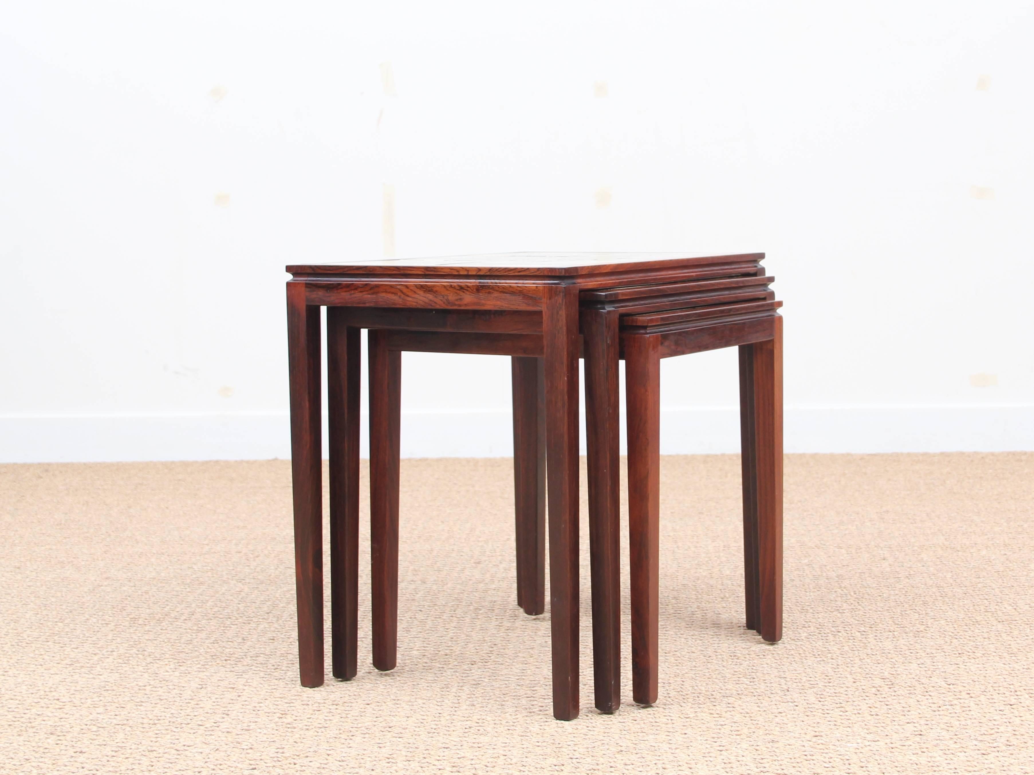 Mid-Century Modern Scandinavian Nesting Tables in Rio Rosewood and Ceramic Tale 1