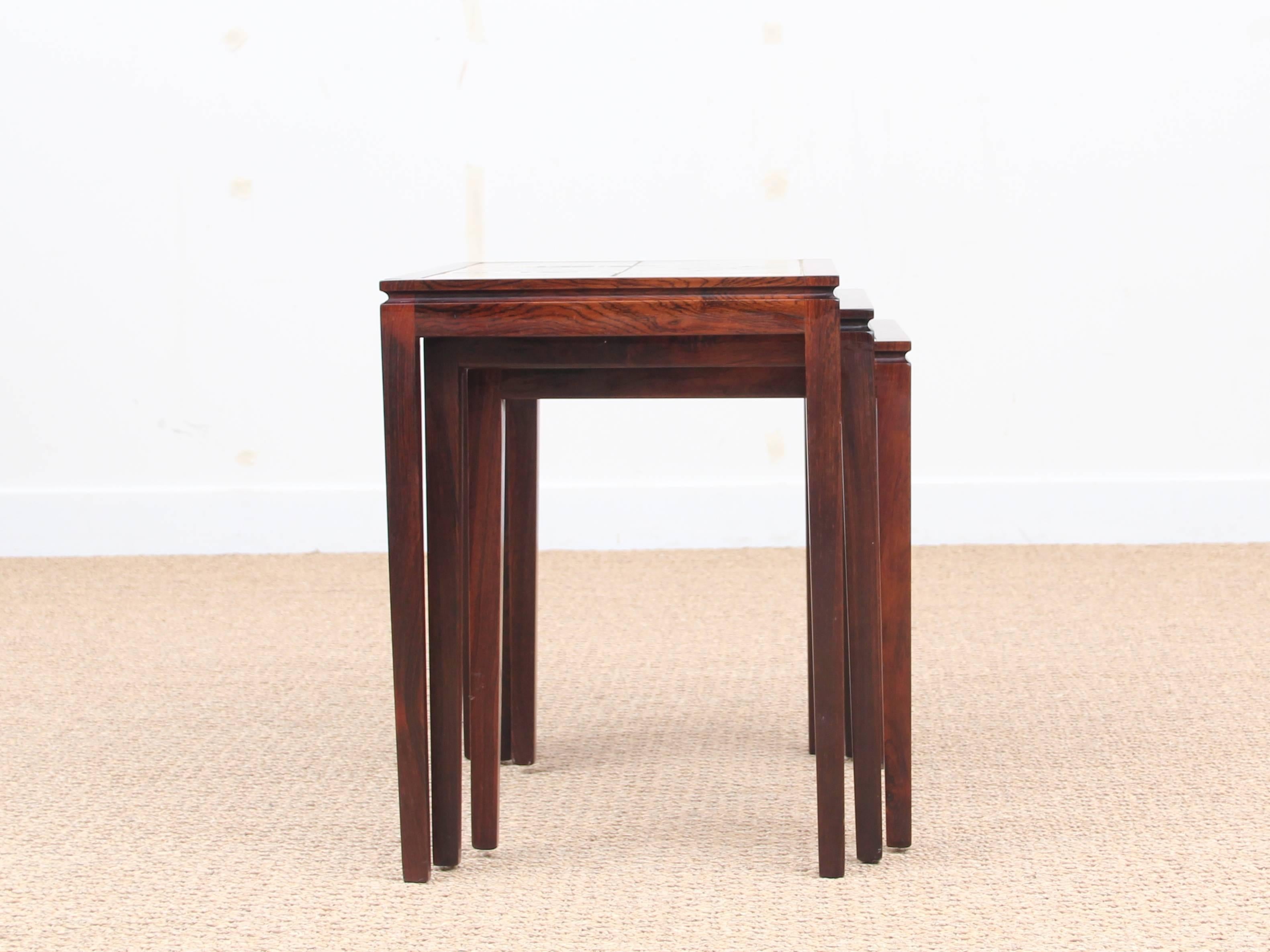 Mid-Century Modern Scandinavian Nesting Tables in Rio Rosewood and Ceramic Tale 2