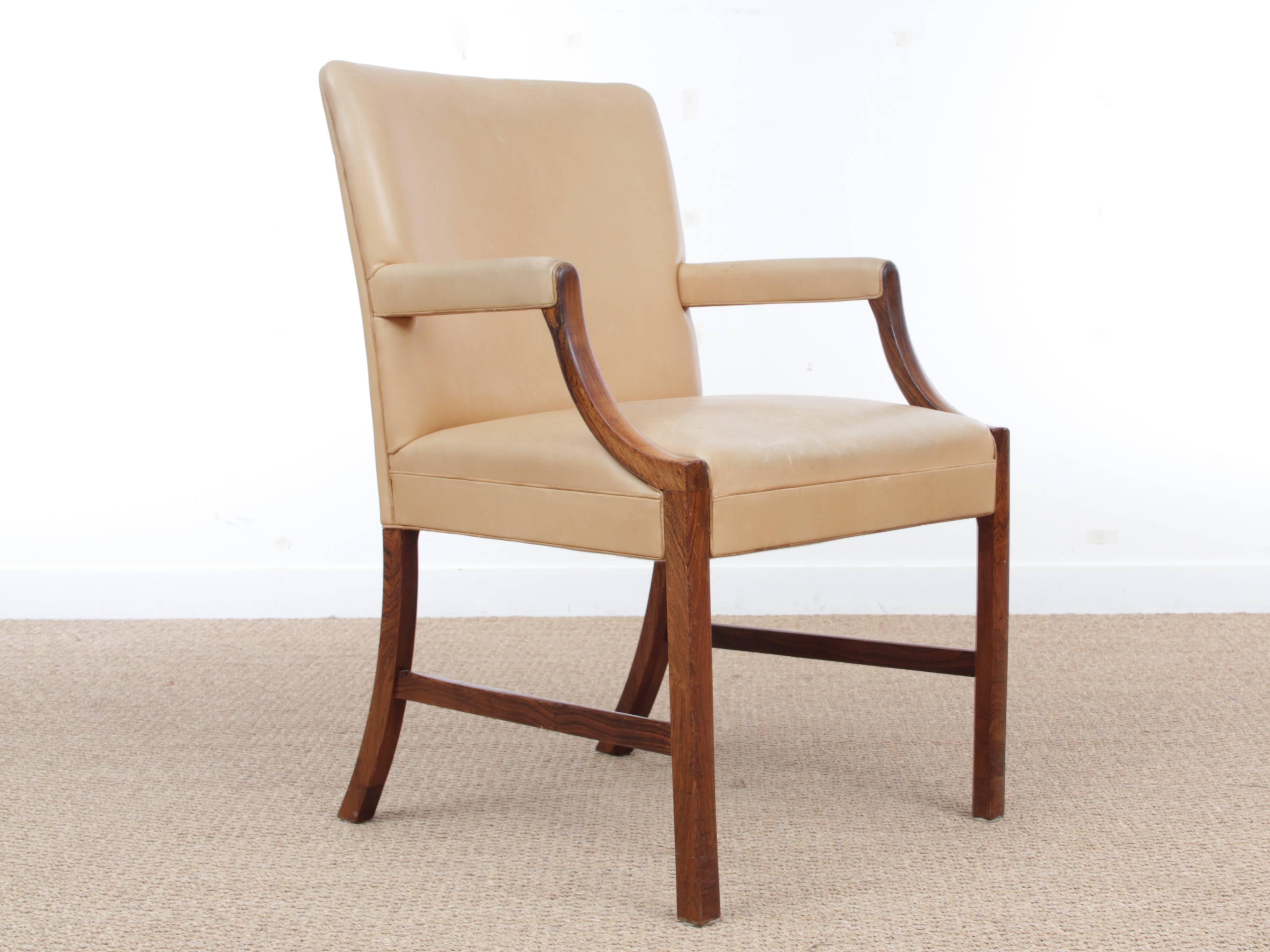 Mid-Century Modern conference chair by Ole Wanscher in rosewood and full grain leather. Made by cabinet maker A. J. Iversen in the 1950s.