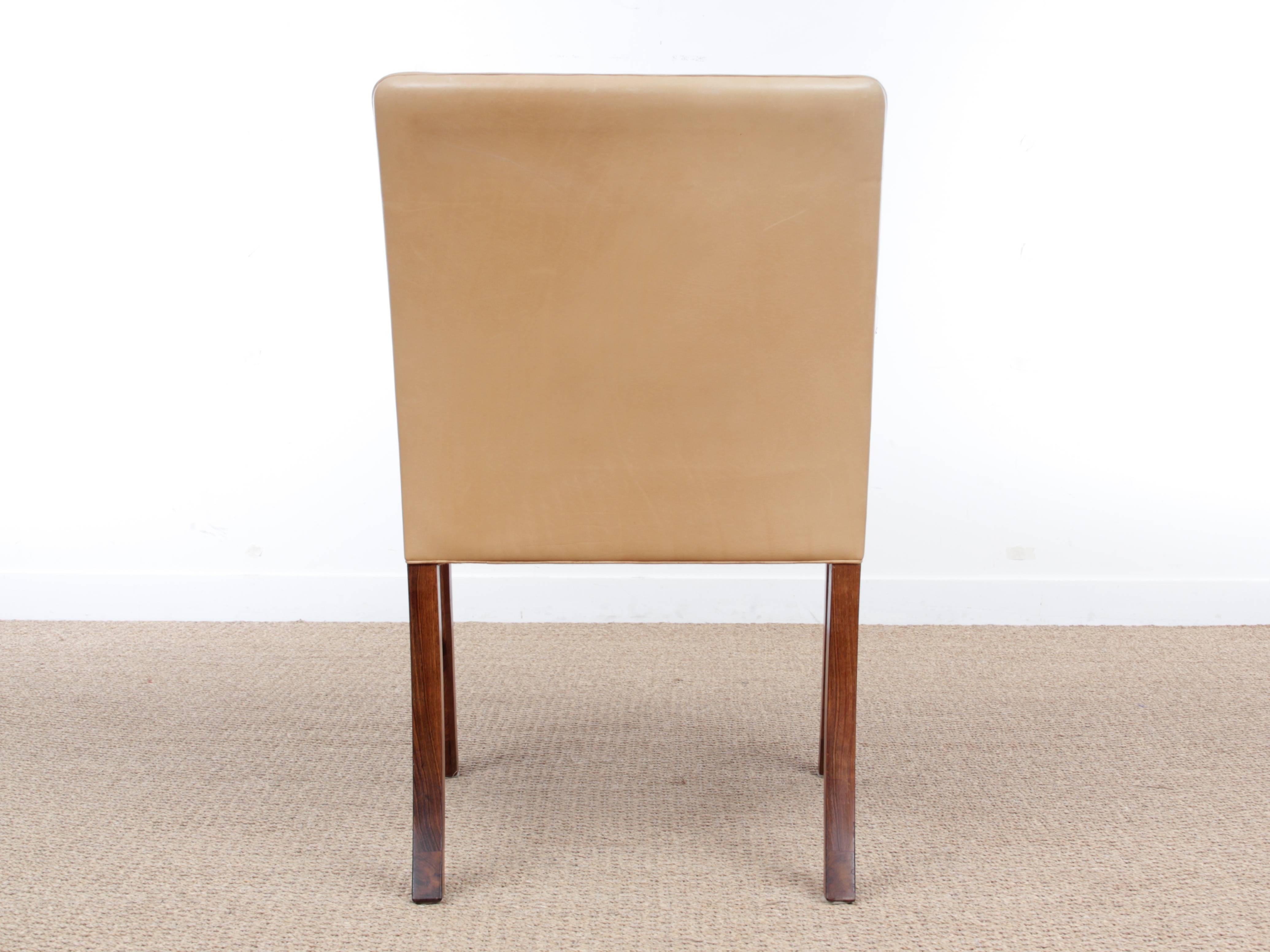 Leather Mid-Century Modern Armchair by Ole Wanscher in Rosewood For Sale