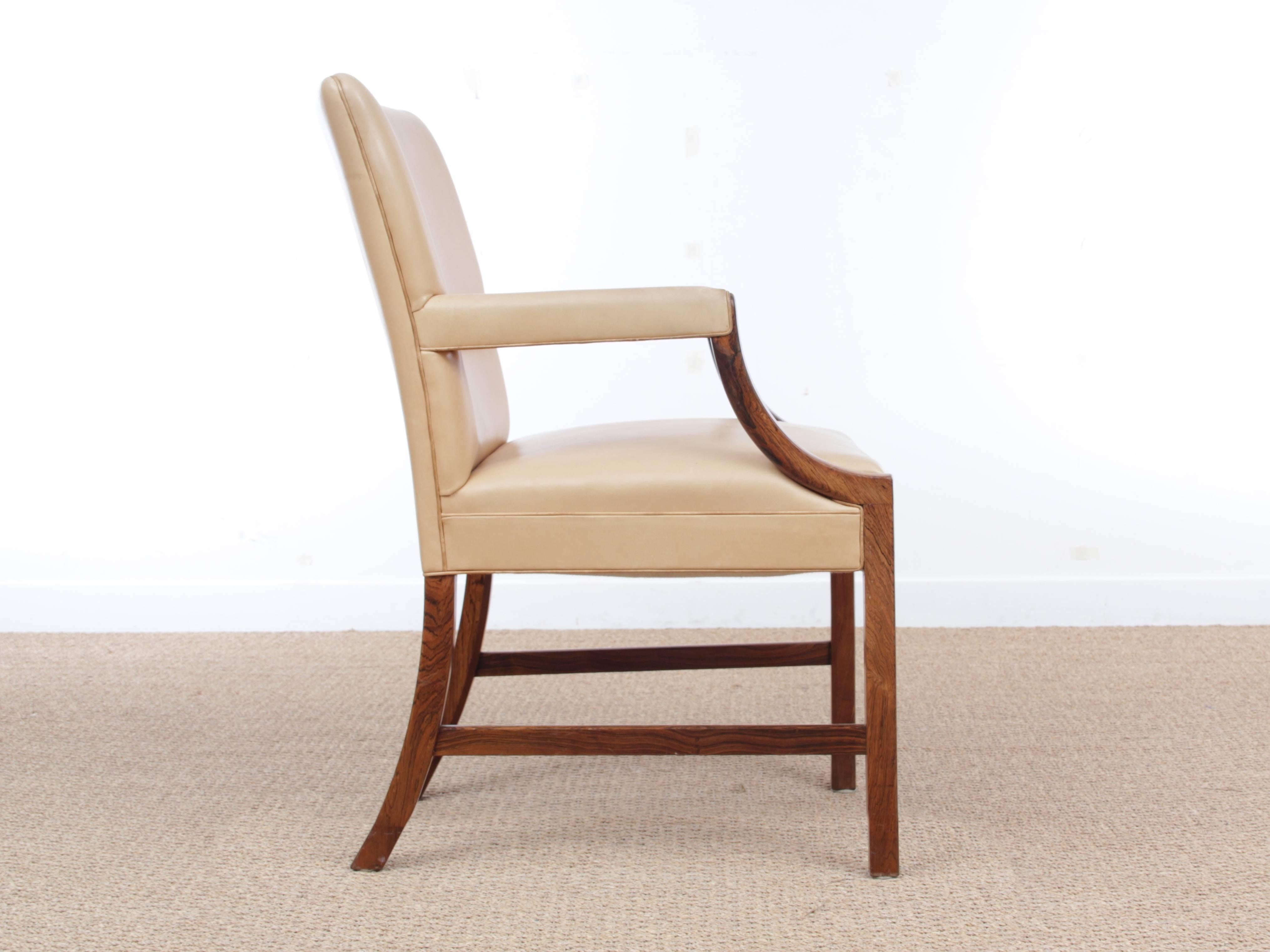 Danish Mid-Century Modern Armchair by Ole Wanscher in Rosewood For Sale
