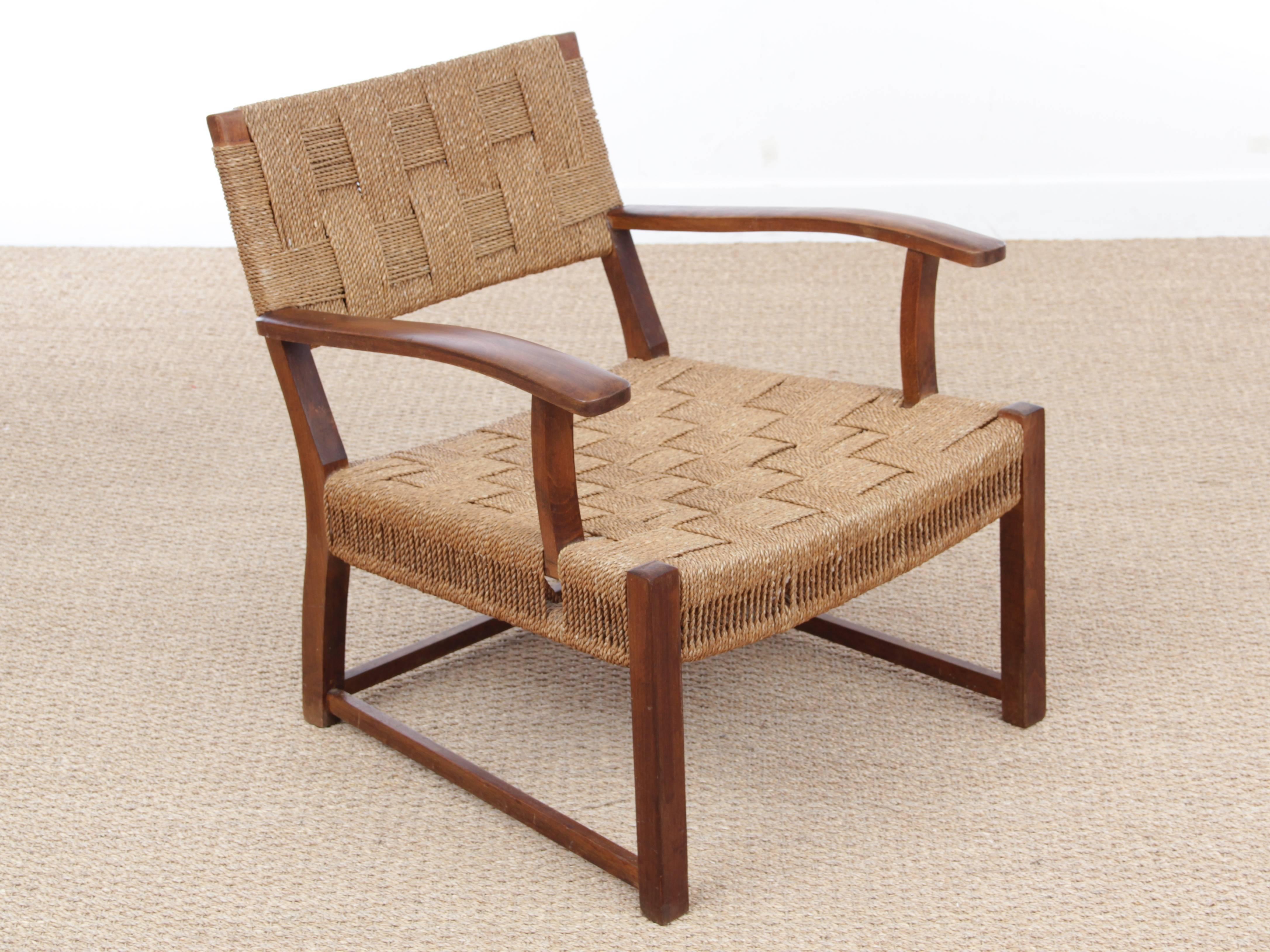 Seagrass Mid-Century Modern Pair of Armchairs with Woven Sea Grass by Fritz Schlegel