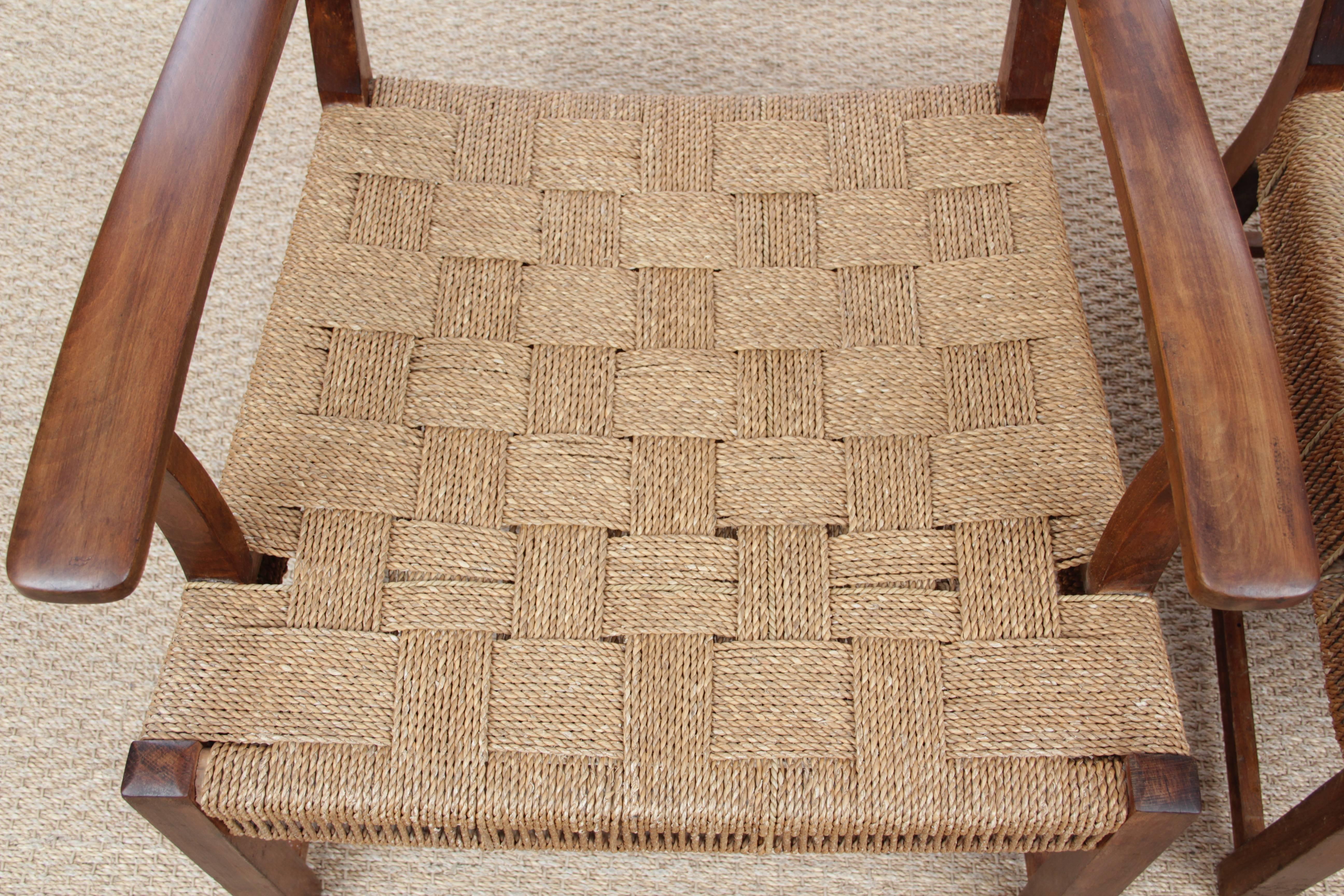 Mid-20th Century Mid-Century Modern Pair of Armchairs with Woven Sea Grass by Fritz Schlegel