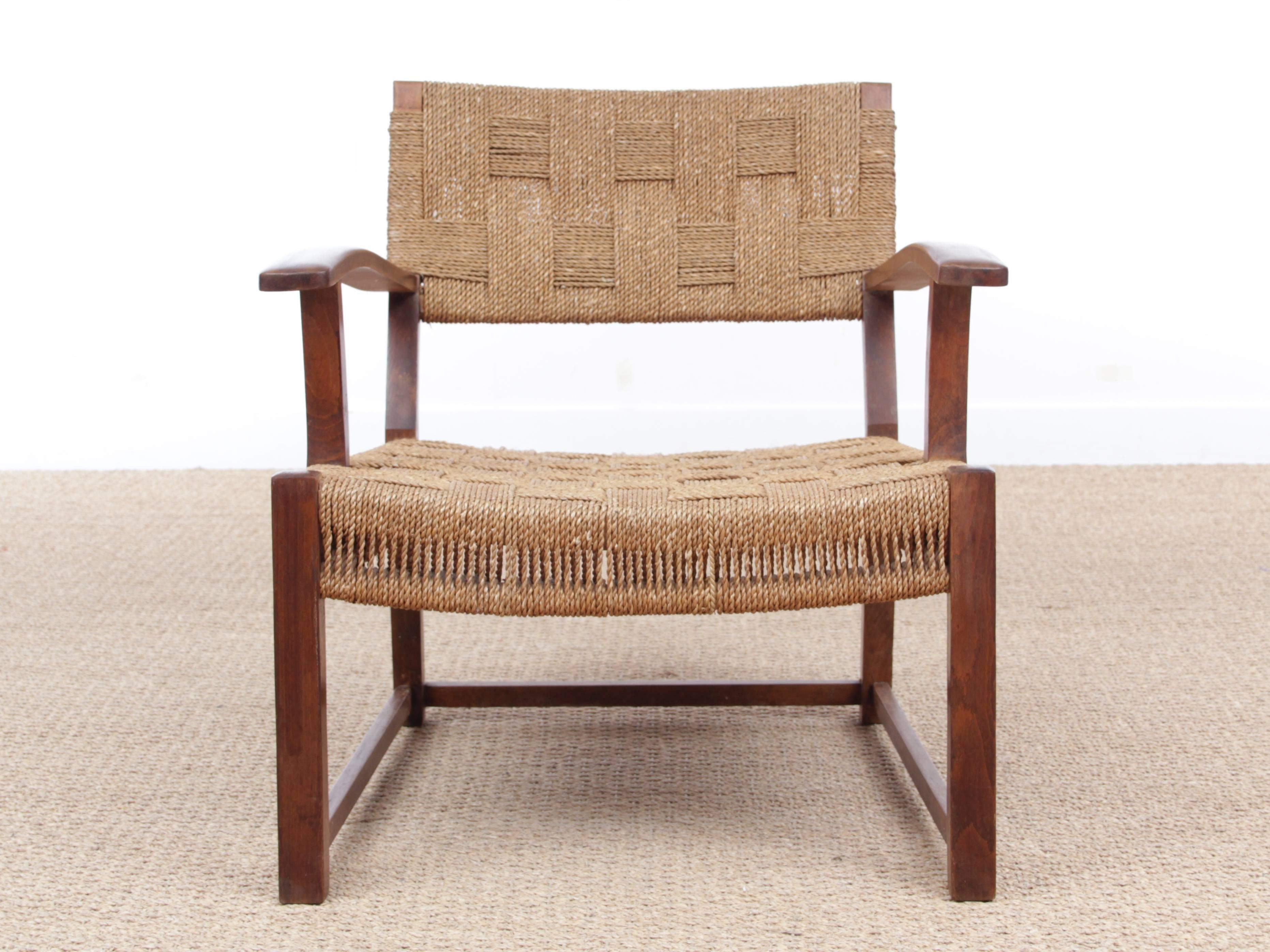 Mid-Century Modern Pair of Armchairs with Woven Sea Grass by Fritz Schlegel 1