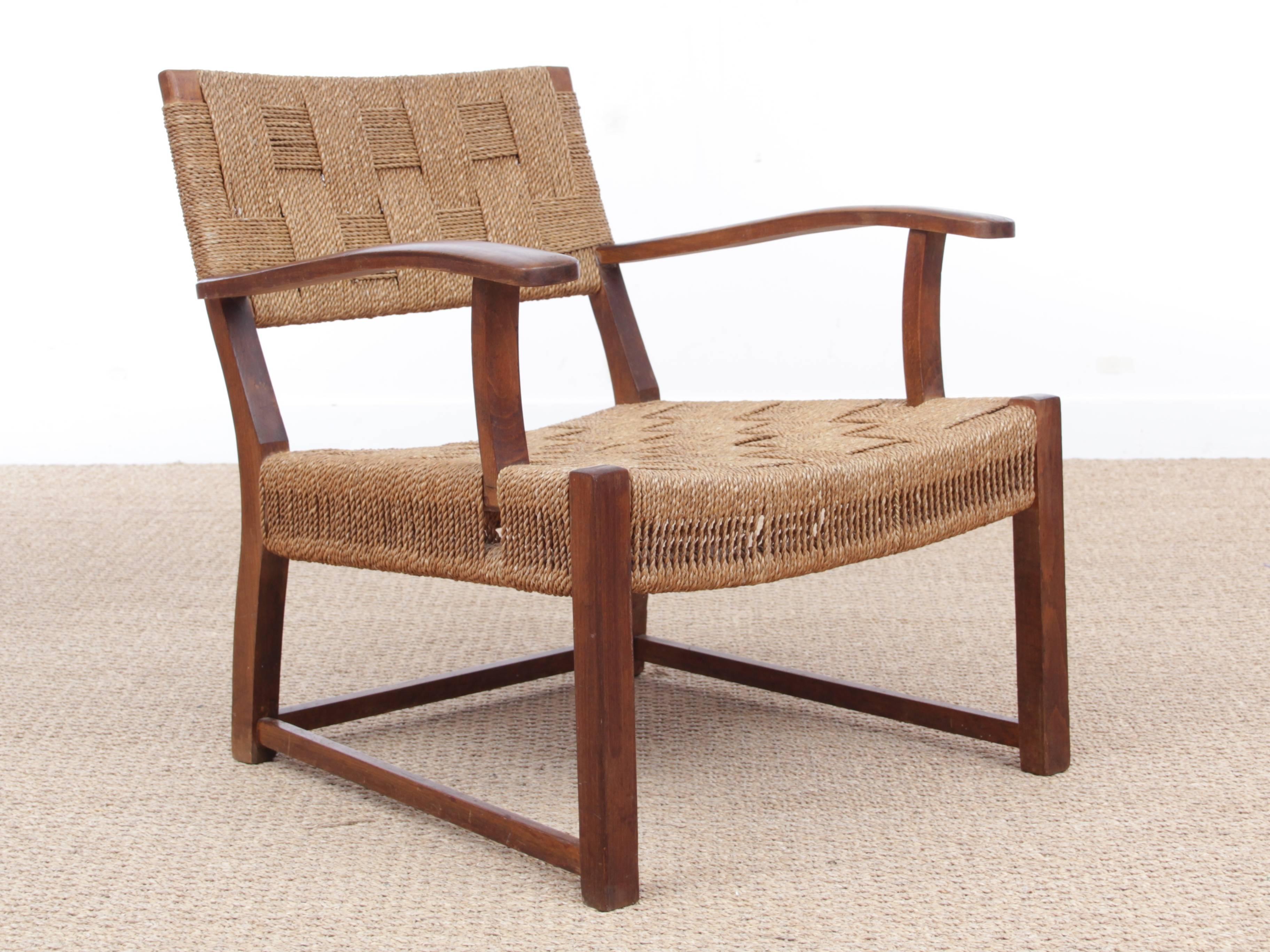 Mid-Century Modern Pair of Armchairs with Woven Sea Grass by Fritz Schlegel 2