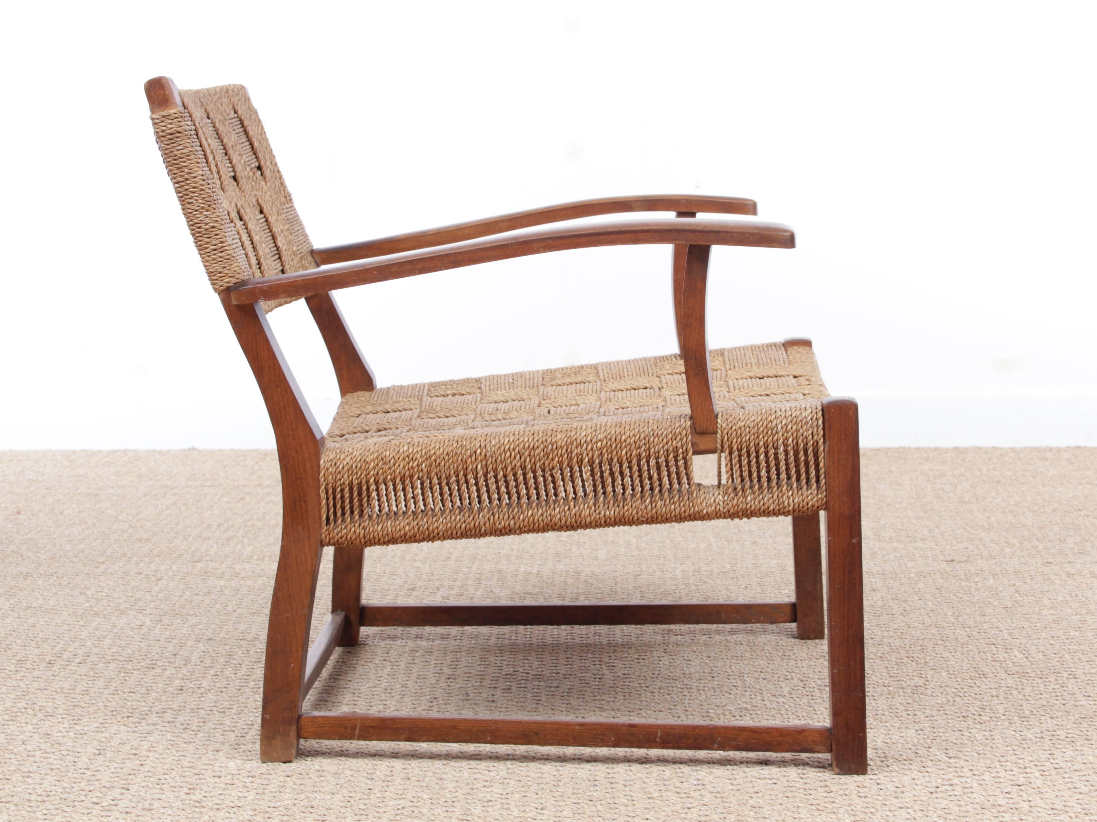 Mid-Century Modern Pair of Armchairs with Woven Sea Grass by Fritz Schlegel 3