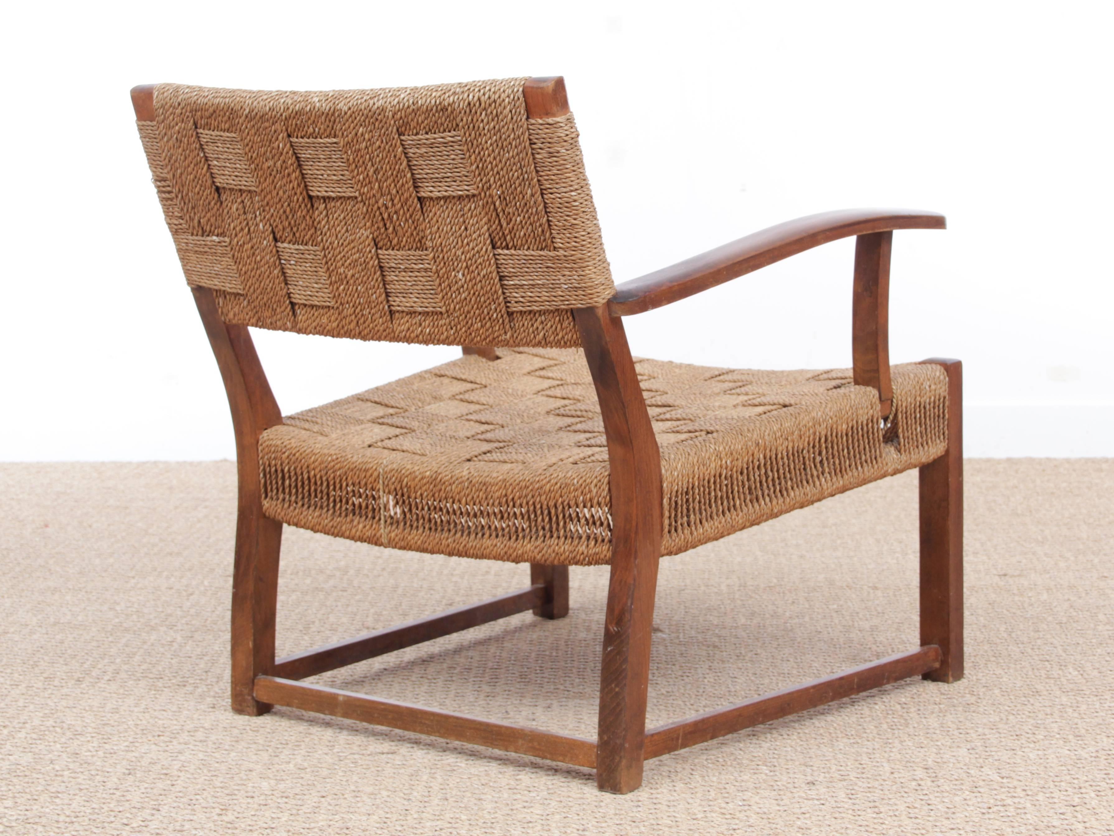 Mid-Century Modern Pair of Armchairs with Woven Sea Grass by Fritz Schlegel 4