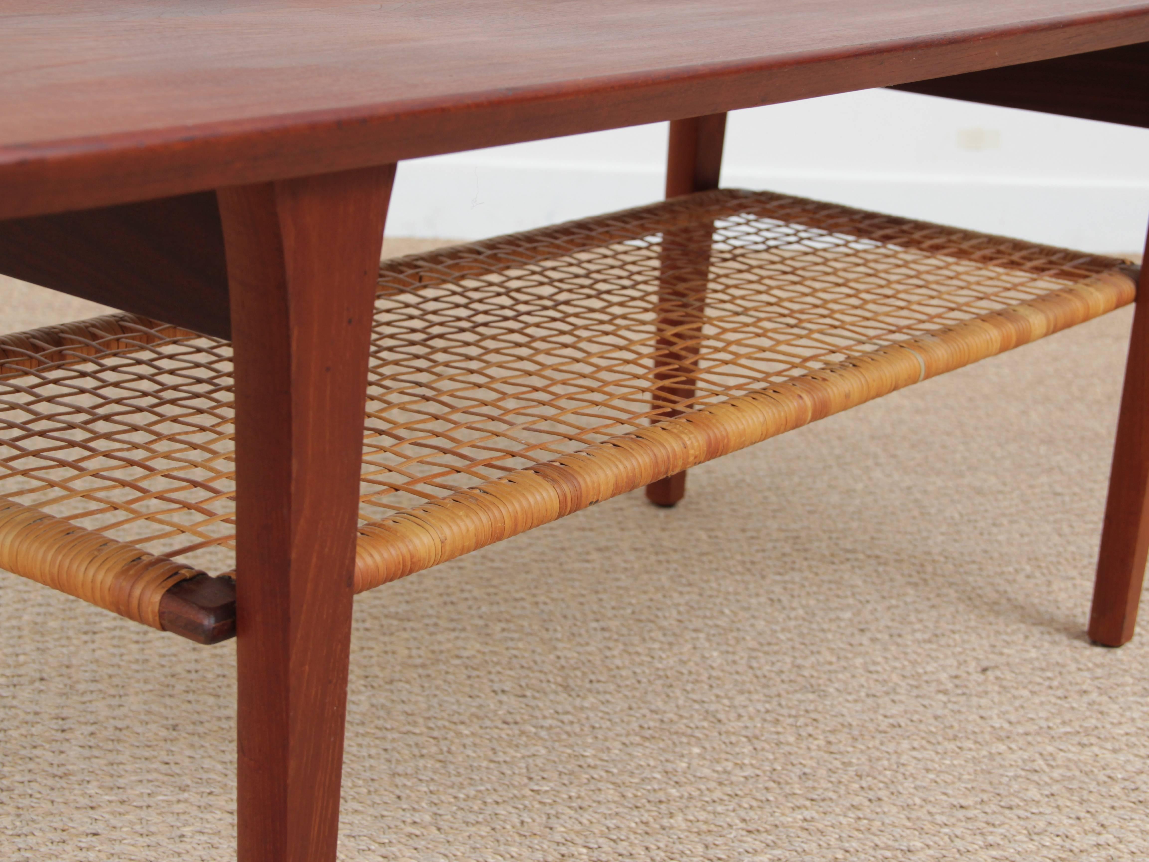 Mid-20th Century Mid-Century Modern Scandinavian Coffee Table in Teak and Cane