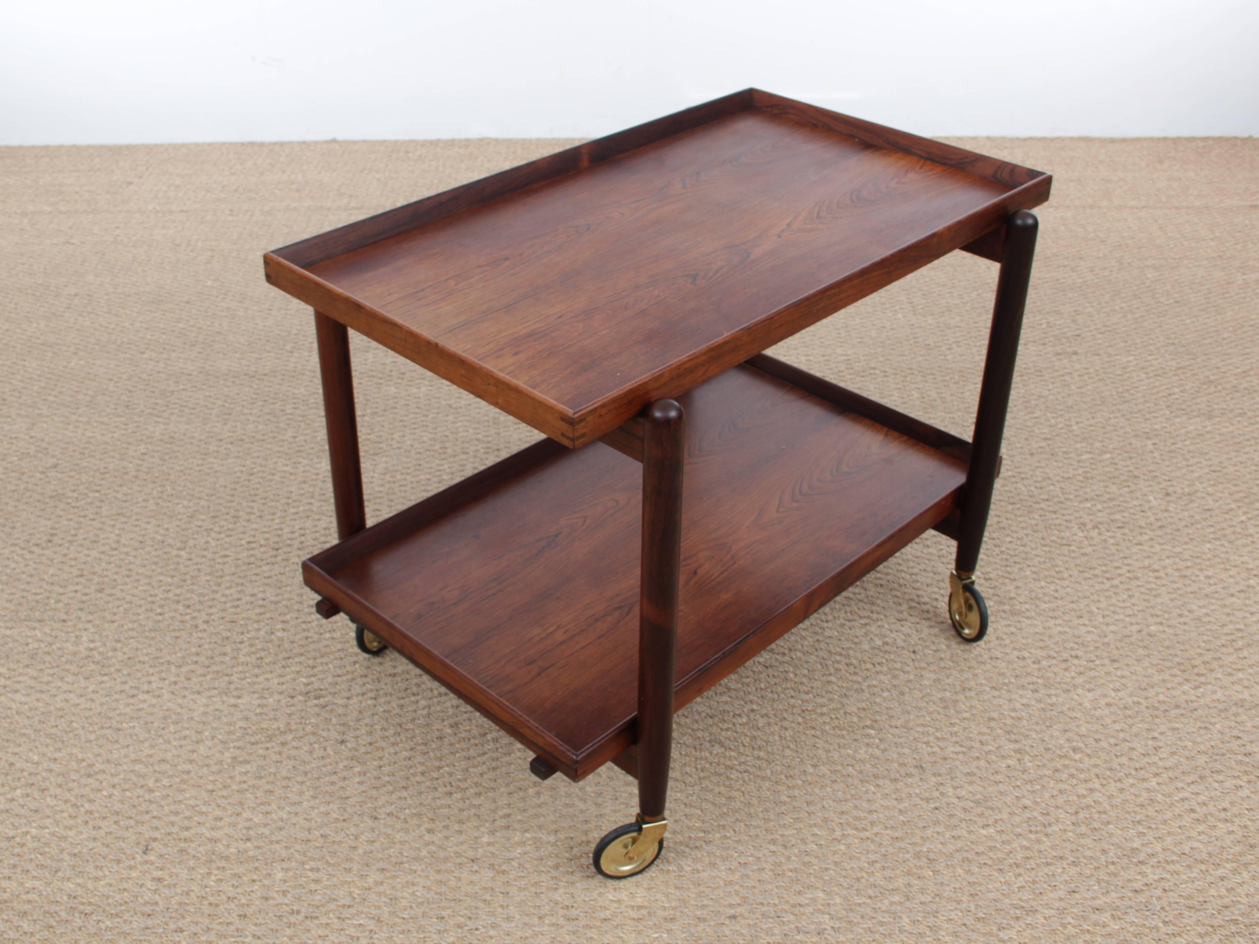 Midcentury Danish Serving Cart in Rosewood by Poul Hundevad 1