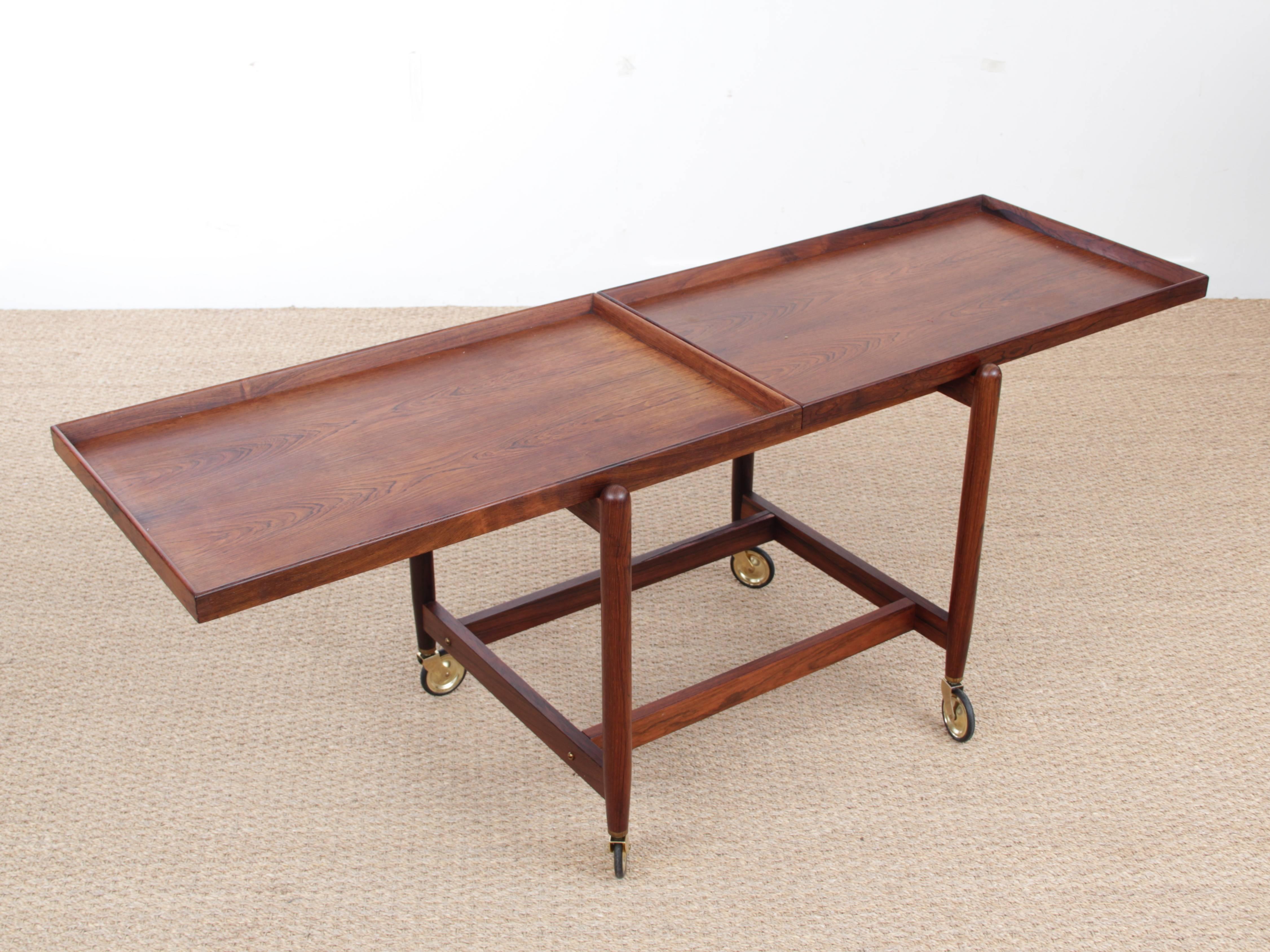 Midcentury Danish Serving Cart in Rosewood by Poul Hundevad 4