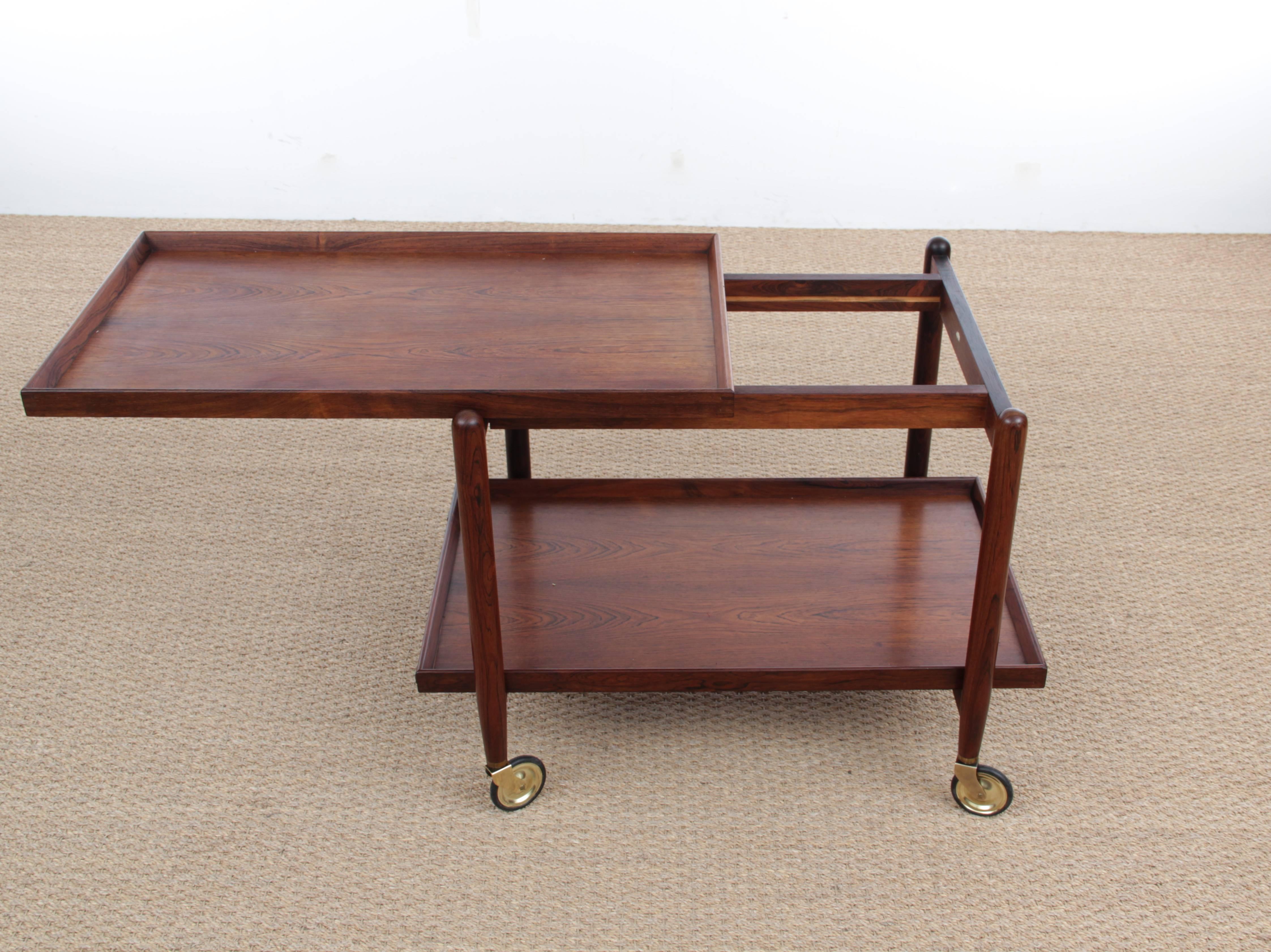 Midcentury Danish Serving Cart in Rosewood by Poul Hundevad 3