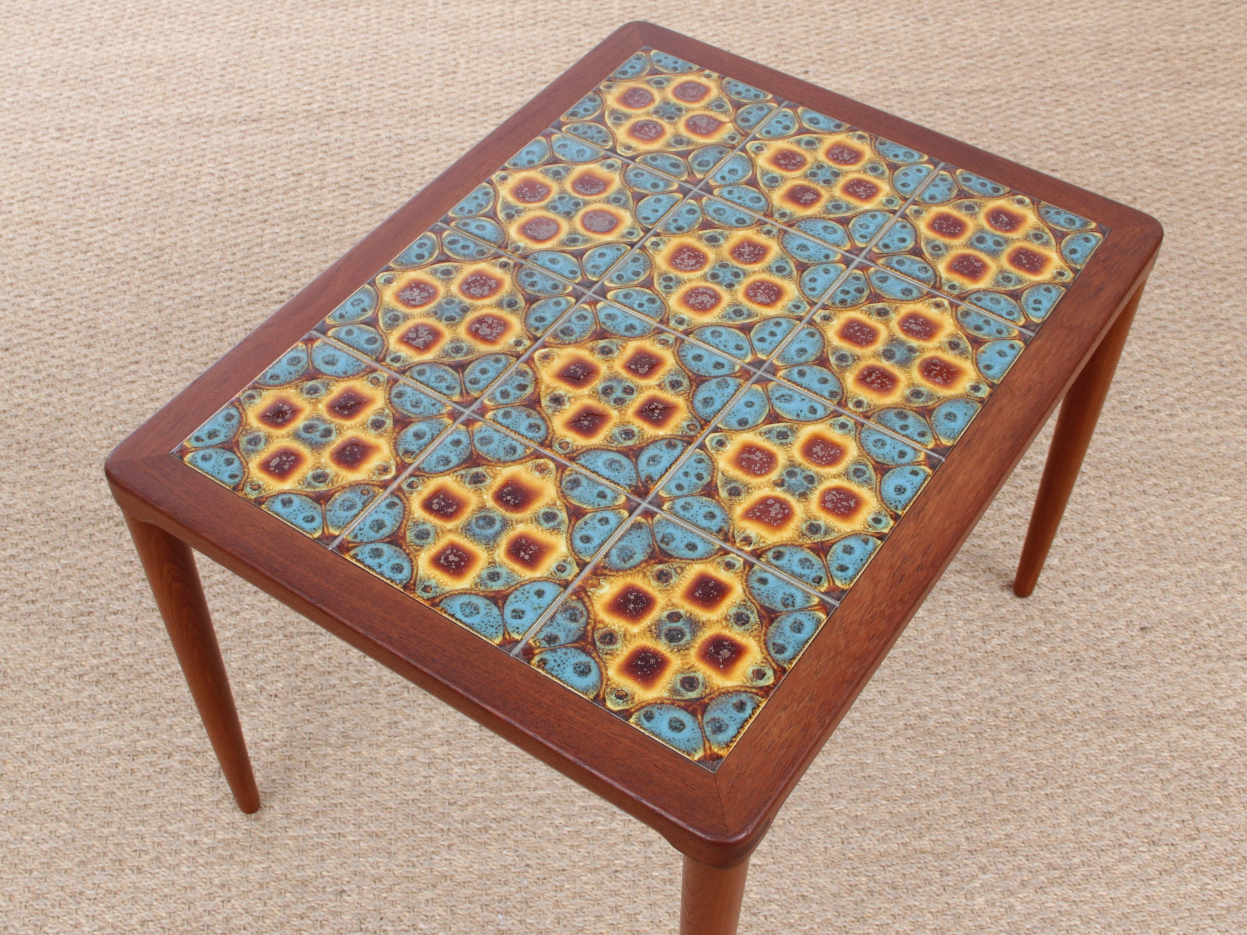 Danish Mid-Century Modern Scandinavian Teak Coffee Table with Ceramic Tiles by H.W. Kle