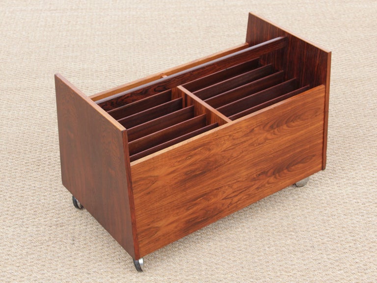 Mid-Century Modern Scandinavian Vinyl Record Rack on Wheels in Rosewood ...