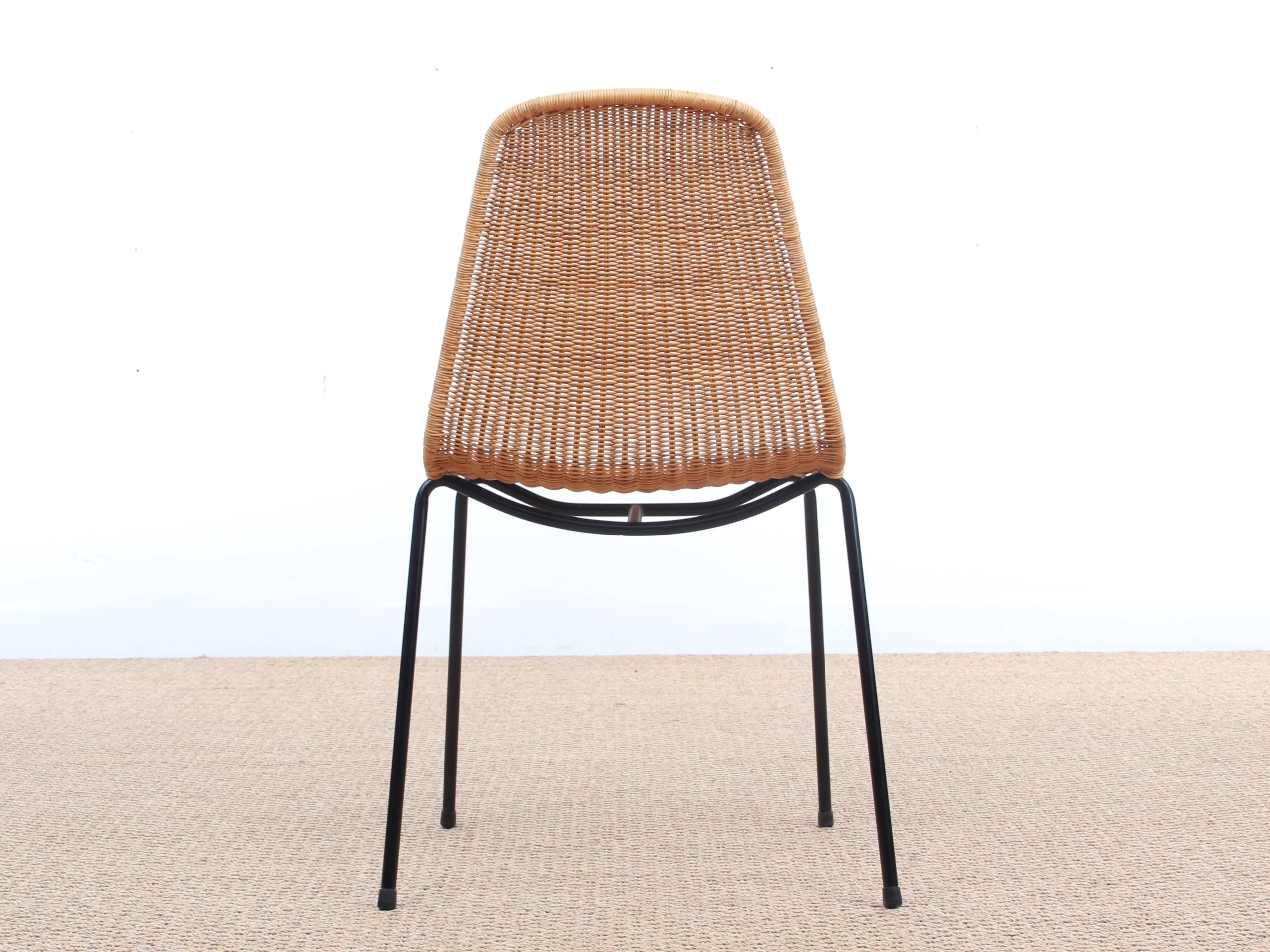 The basket chair by Swiss designer Gian Franco Legler was designed in 1951 for the basket restaurant in Italy. This comfortable stacking chair received the 'Good Design award' in 1953 from the Museum of Modern Art (MoMA) in New York. The basket