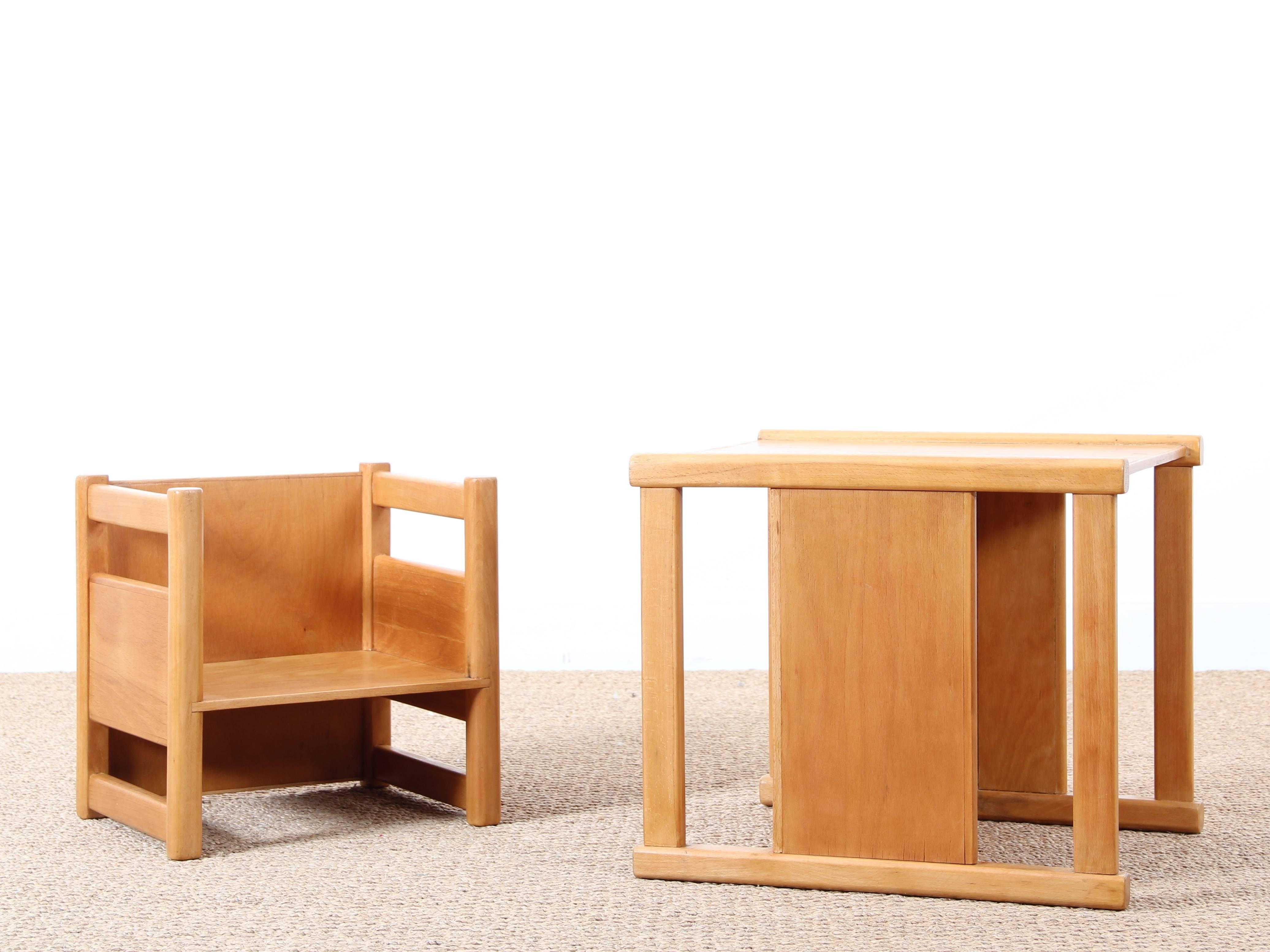 Danish Scandinavian Reversable Table and Chair for Children, Designed by Kay Bojesen