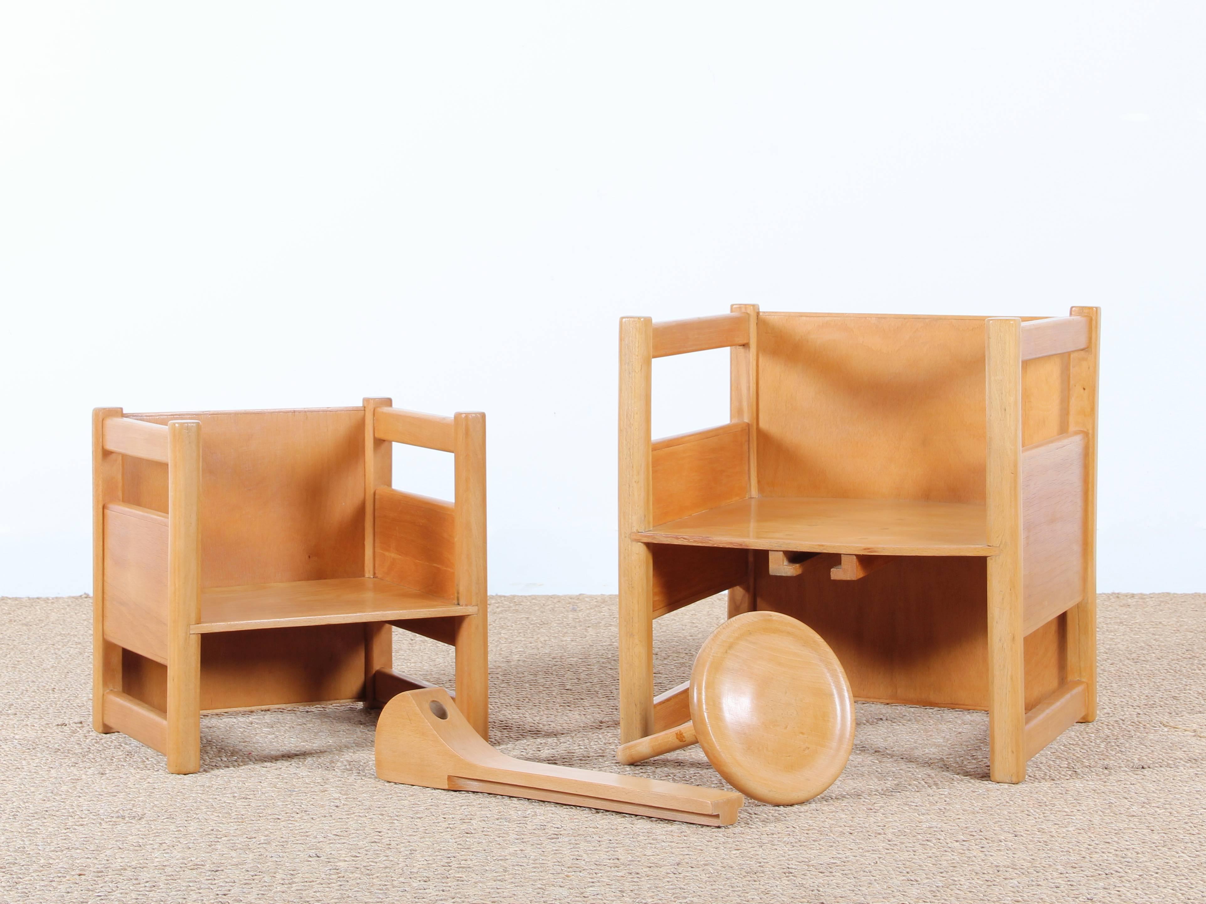 Scandinavian Reversable Table and Chair for Children, Designed by Kay Bojesen 1