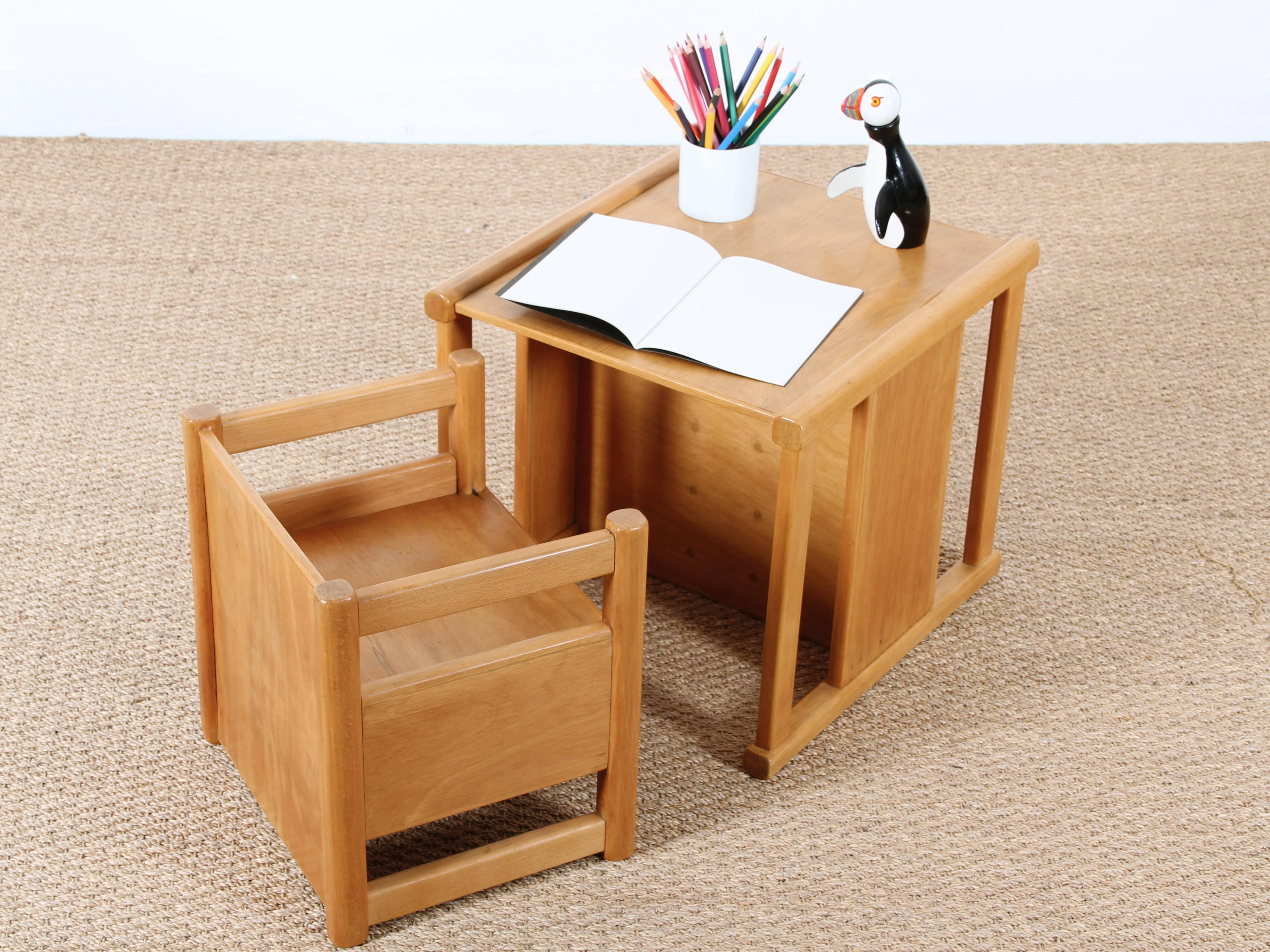 Scandinavian Reversable Table and Chair for Children, Designed by Kay Bojesen 3