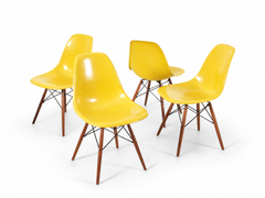 Set of 4 DSW chairs in yellow fibergalss Charles Eames – Herman Miller.
