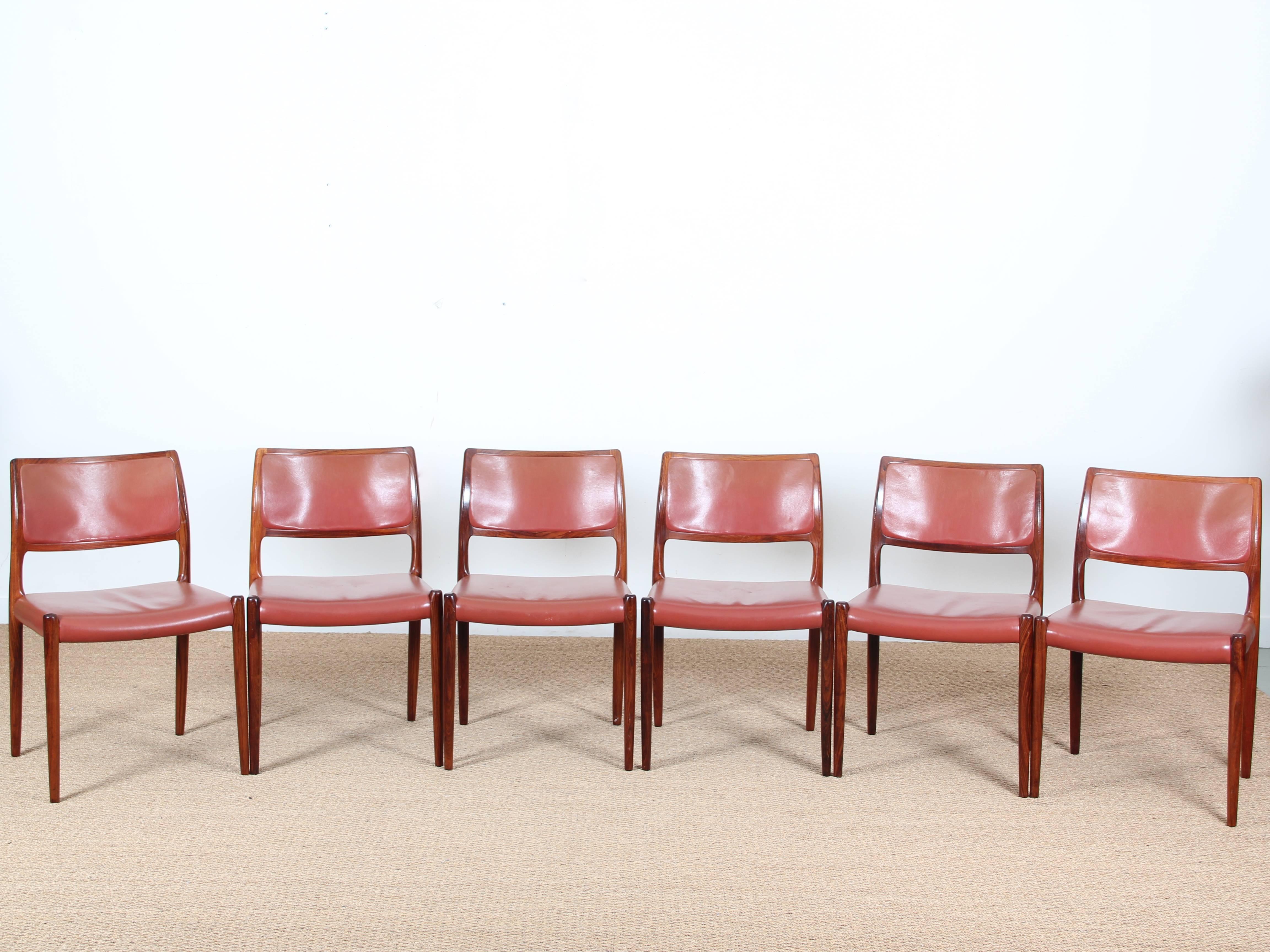 Mid-Century Danish Set of Six Chairs in Rosewood by Niels Møller For Sale 1